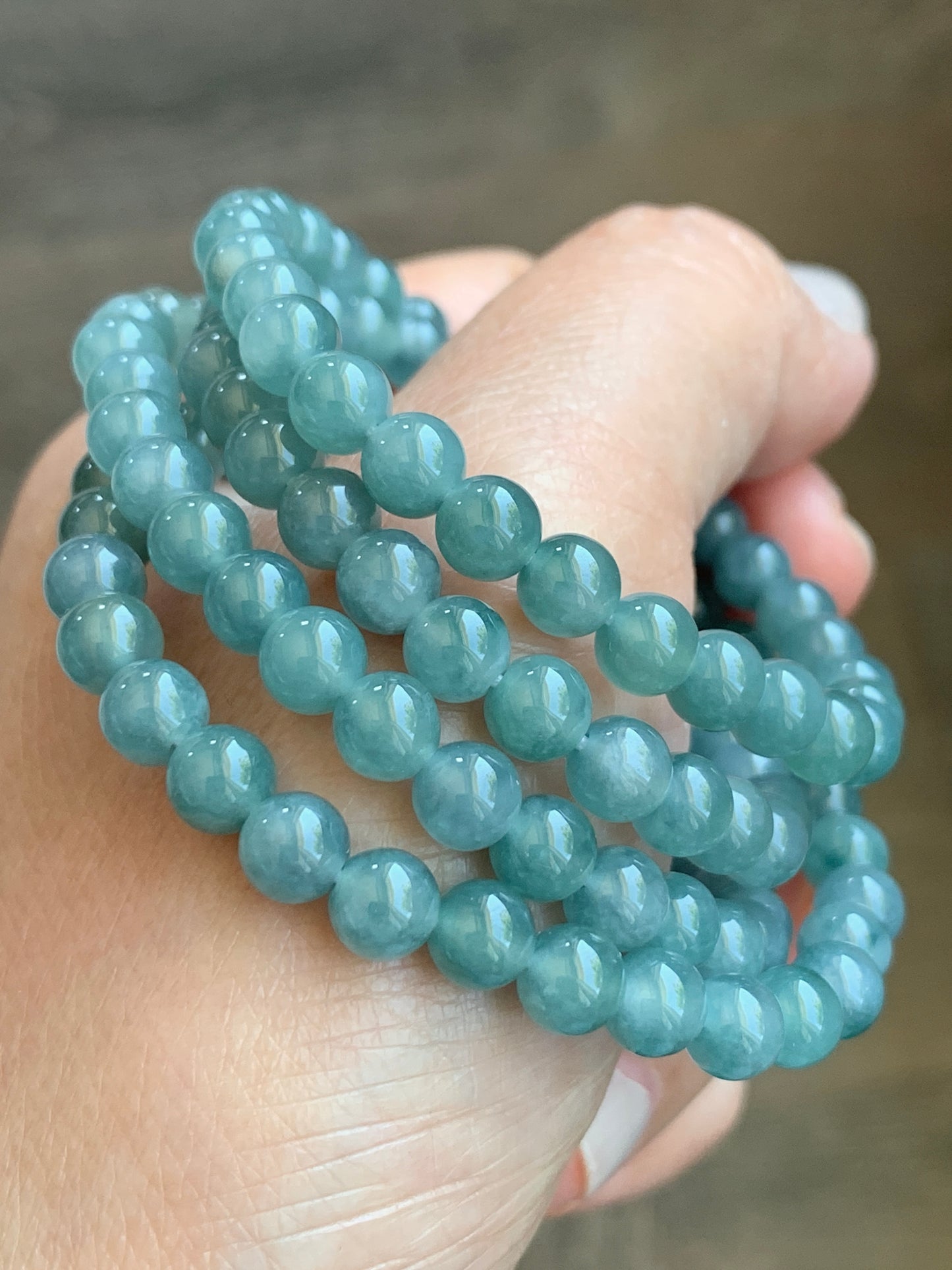 WQL280-Natural Grade A Guatemalan Icy Translucent Blue Jadeite Petite Beads Beaded Necklace 5.9mm 25”