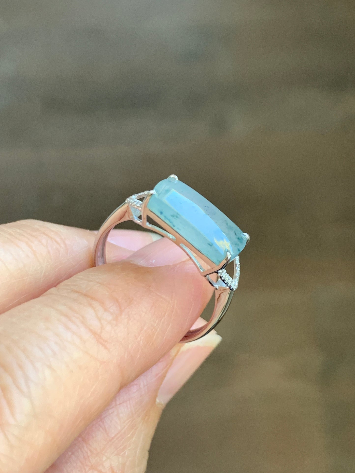 Certified Natural  Icy Highly Translucent Light Green Jadeite Saddle Ring Size 7 18K White Gold & Diamonds 天然老种冰晴翡翠马鞍钻石镶嵌戒指