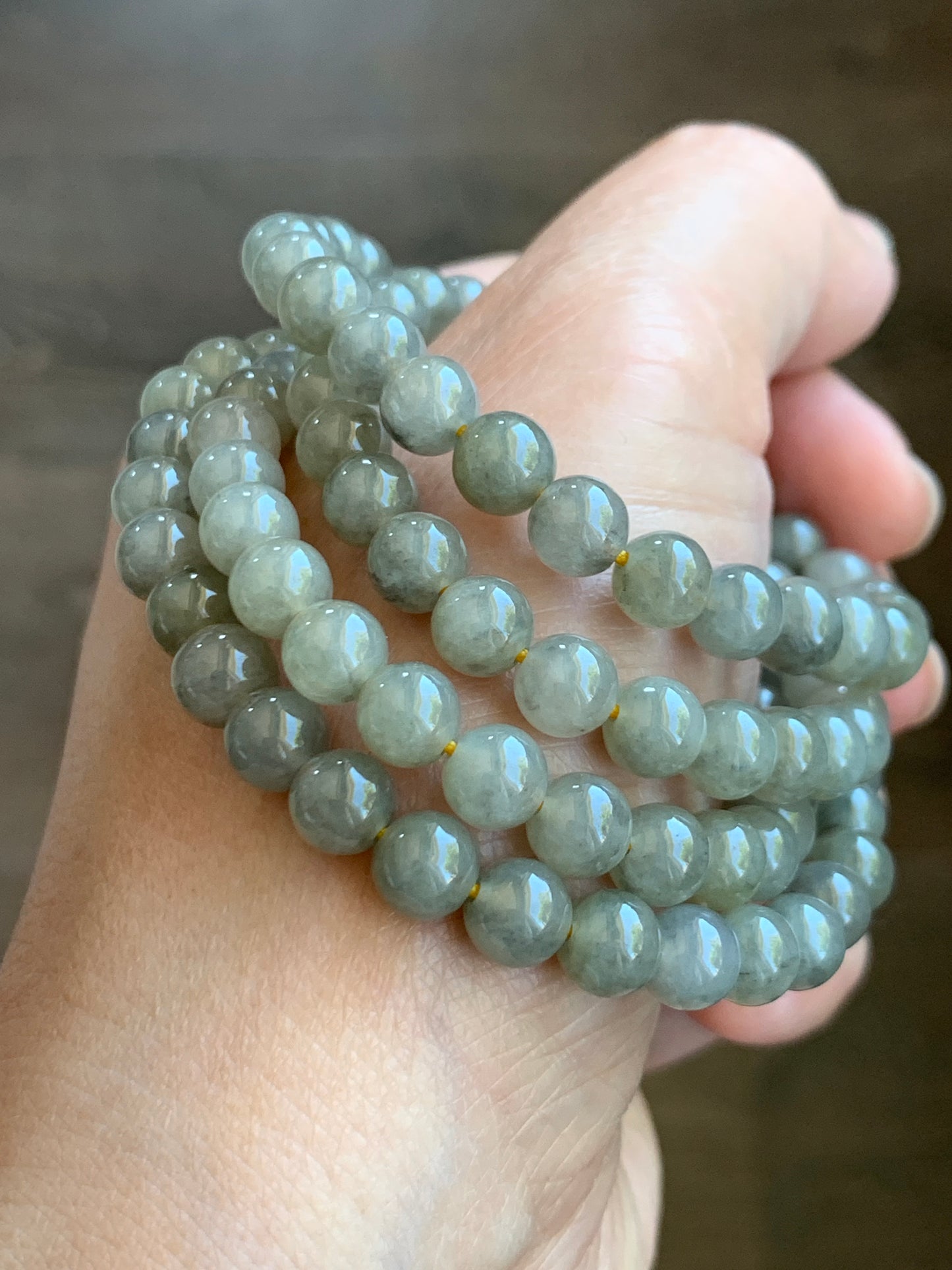 Natural Grade A Jade Jadeite Beaded Necklace Light Wuji Icy highly translucent gelatinous 6.3mm 25.5" 天然冰胶浅乌鸡翡翠圆珠长串 MWJ550