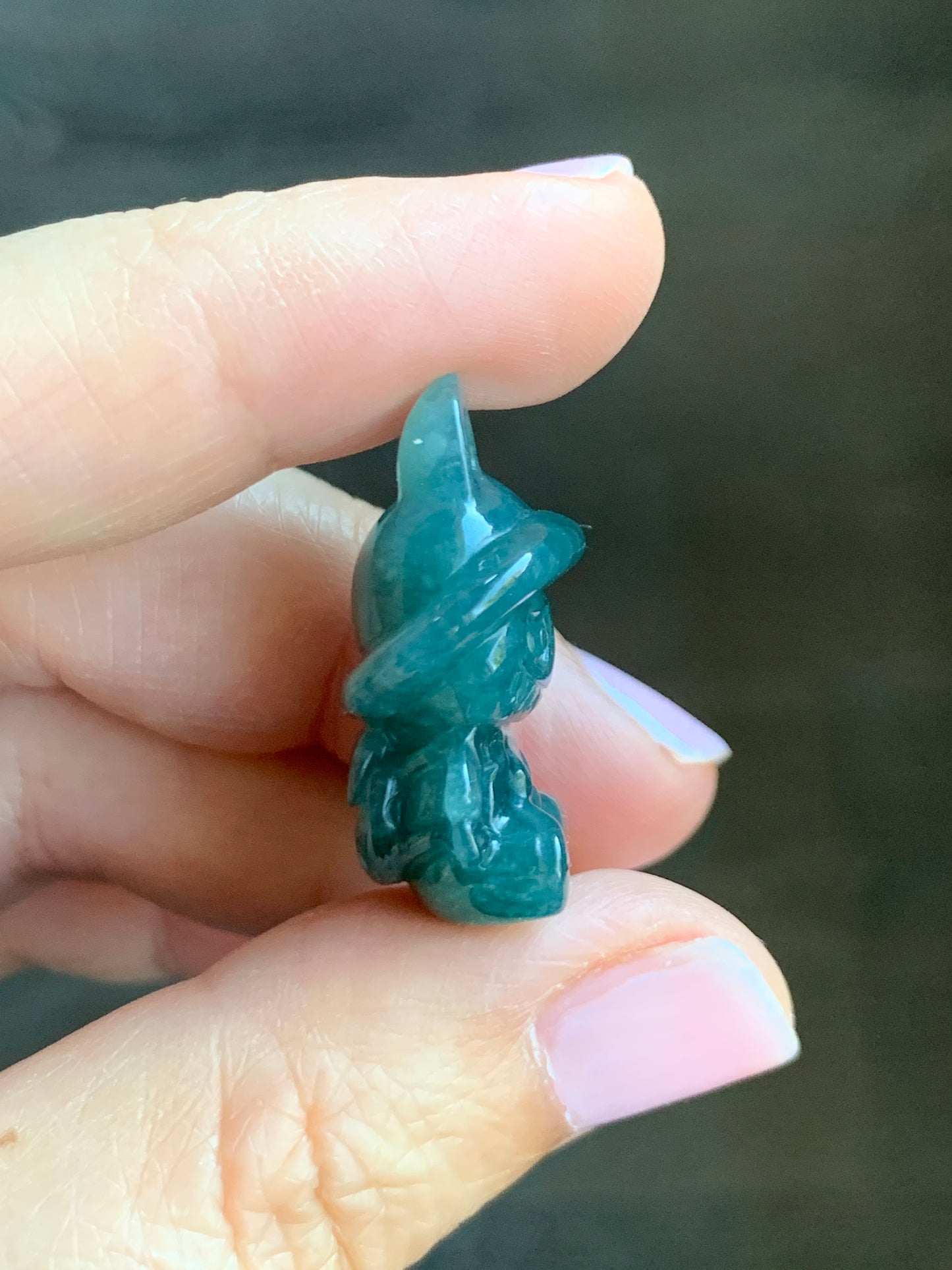 Natural Grade A Guatemalan Icy Translucent Dark Teal Blue Jade Jadeite Carved Monster Plush Pendant Rope Necklace 26” 天然冰胶危深蓝绿翡翠吊坠 LBB88-B