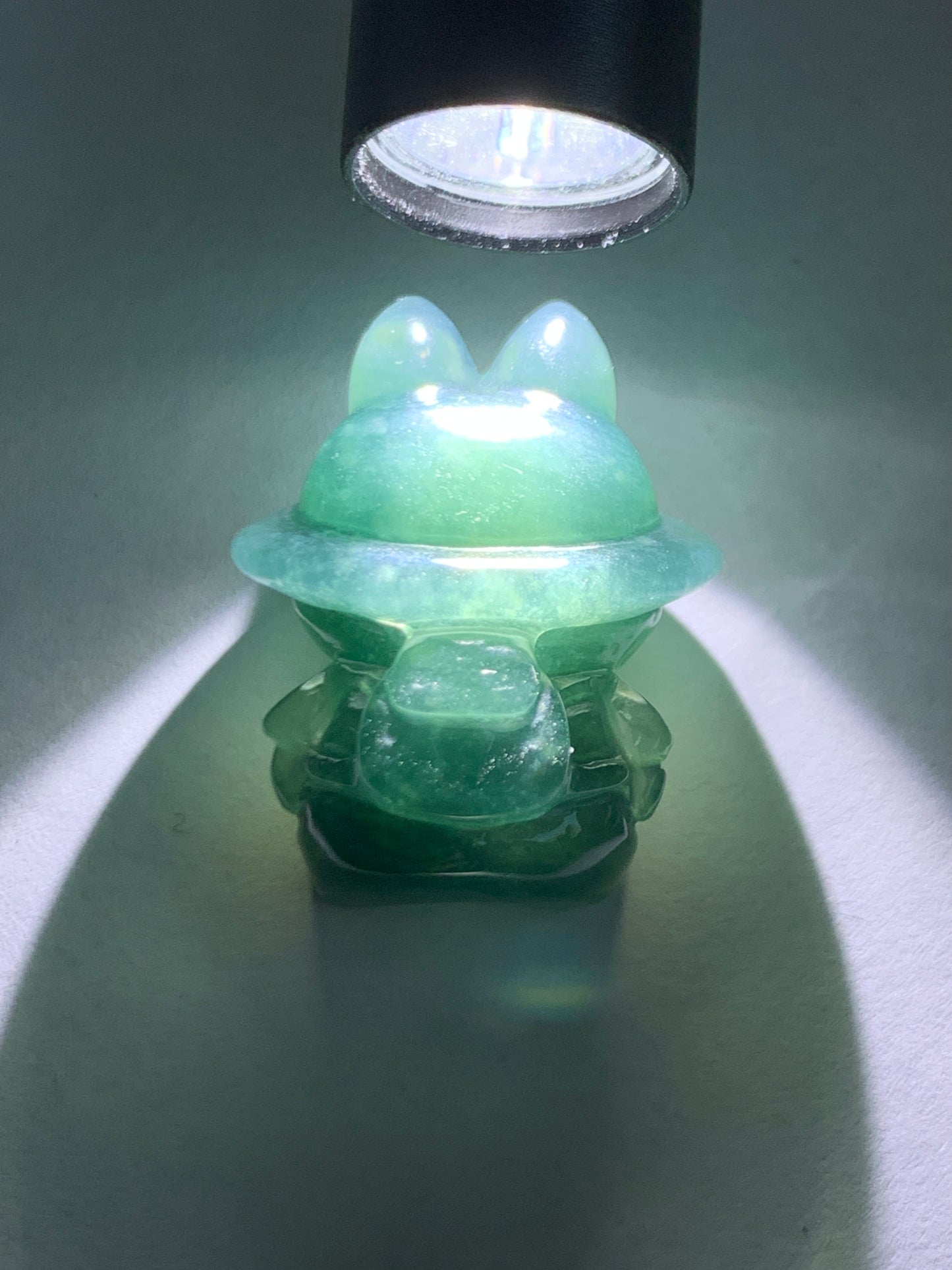 Natural Grade A Guatemalan Icy Translucent Dark Teal Blue Jade Jadeite Carved Monster Plush Pendant Rope Necklace 26” 天然冰胶危深蓝绿翡翠吊坠 LBB88-B