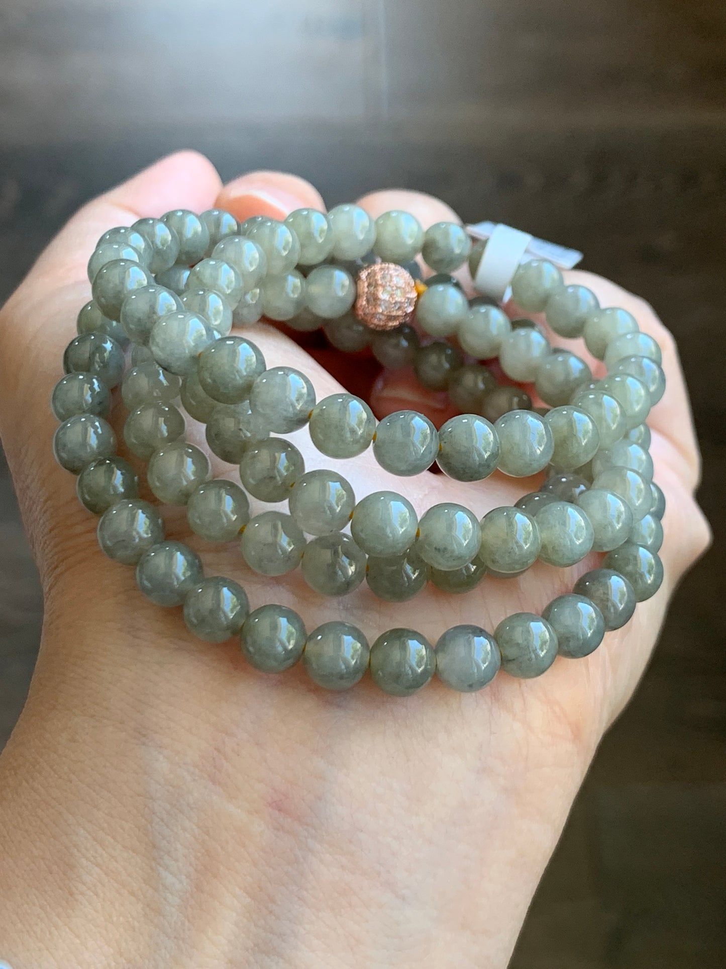 Natural Grade A Jade Jadeite Beaded Necklace Light Wuji Icy highly translucent gelatinous 6.3mm 25.5" 天然冰胶浅乌鸡翡翠圆珠长串 MWJ550