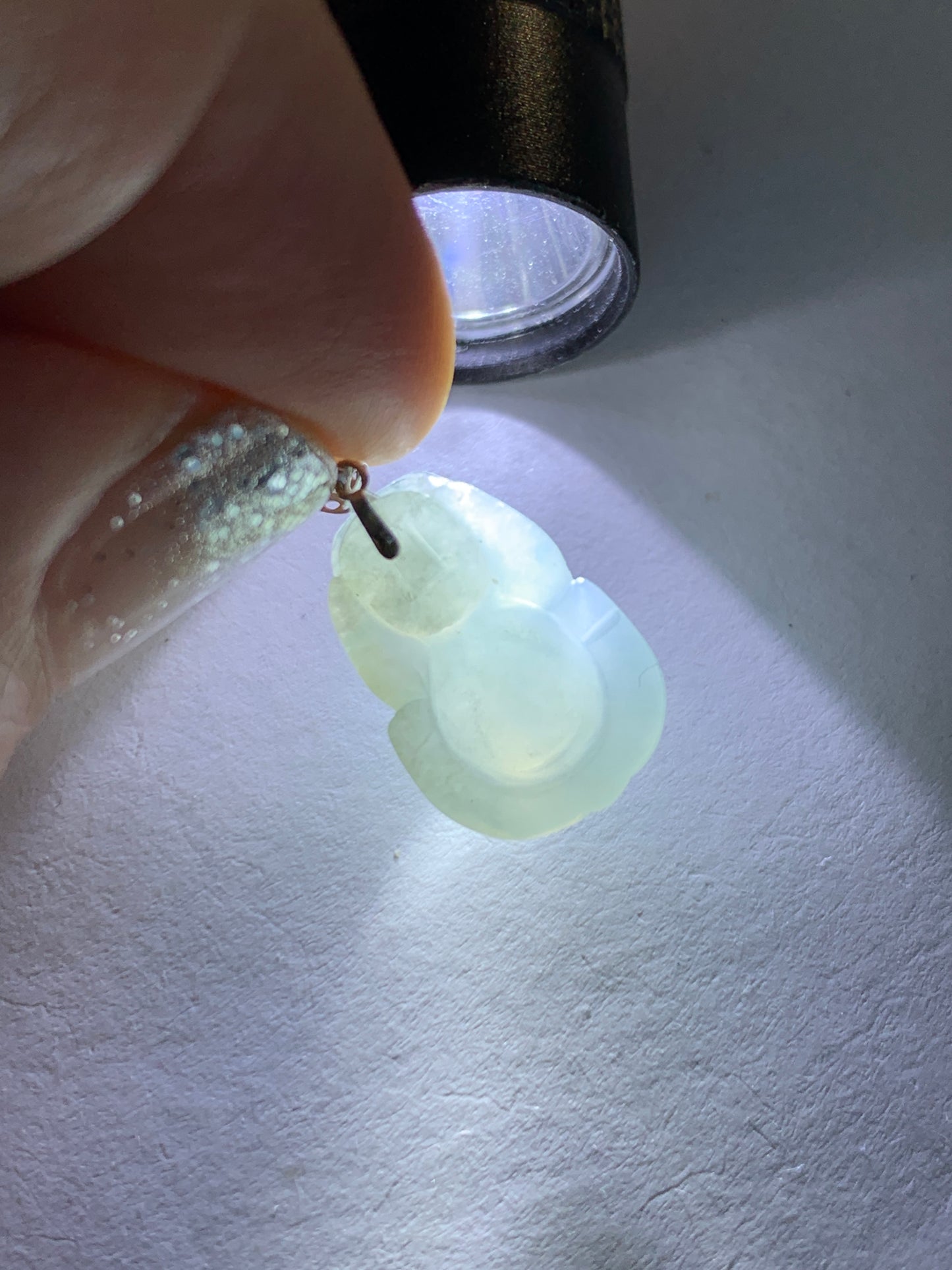 Natural Grade A Icy Translucent Gelatinous Pastel Dusty Blue Jade Jadeite Petite Pixiu Pendant 18K White Gold Bail 天然冰胶淡蓝翡翠貔貅吊坠 MTL250
