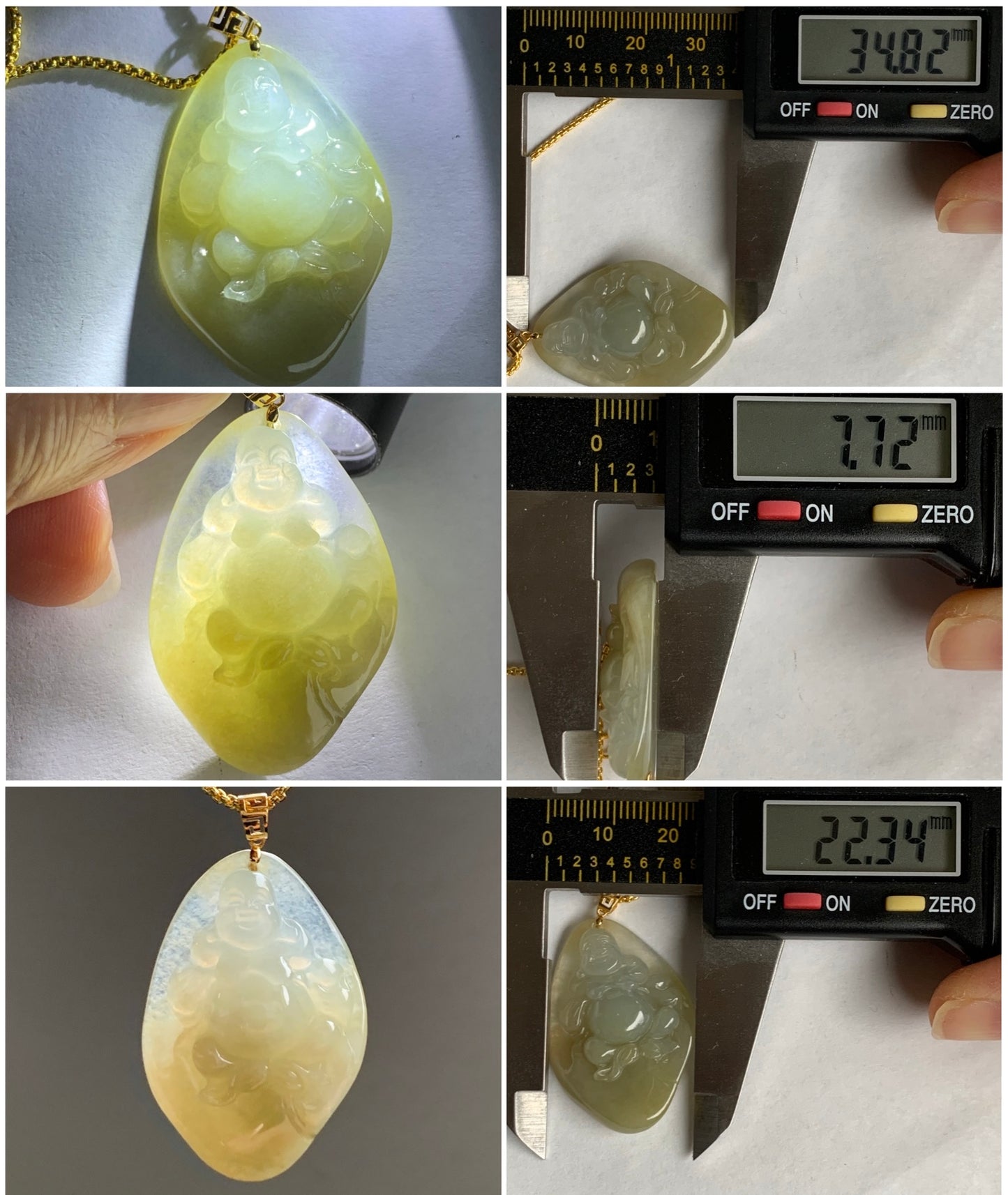 Certified  Icy Premium Natural Yellow Jadeite Buddha Pendant 18K Yellow Gold Bail w/ or w/o Chain 正冰起胶天然黄翡精工佛公吊坠18K