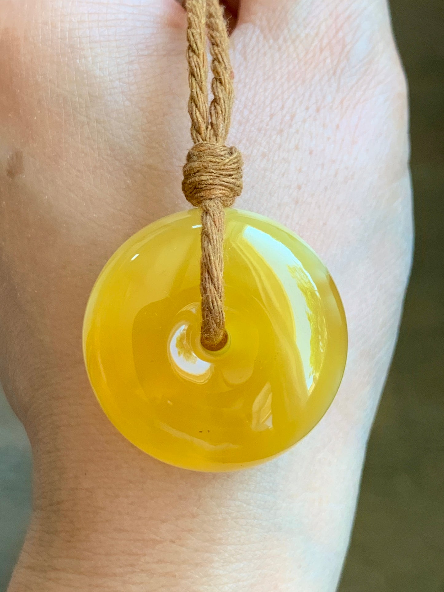 Natural Genuine Beewax Amber Large Ping An Kou Donut Rope Necklace 13g 25” Adjustable HPK550 天然蜜蜡平安扣吊坠怪件