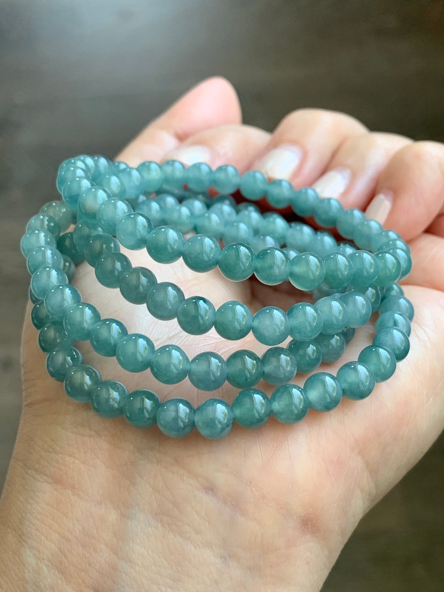 WQL280-Natural Grade A Guatemalan Icy Translucent Blue Jadeite Petite Beads Beaded Necklace 5.9mm 25”