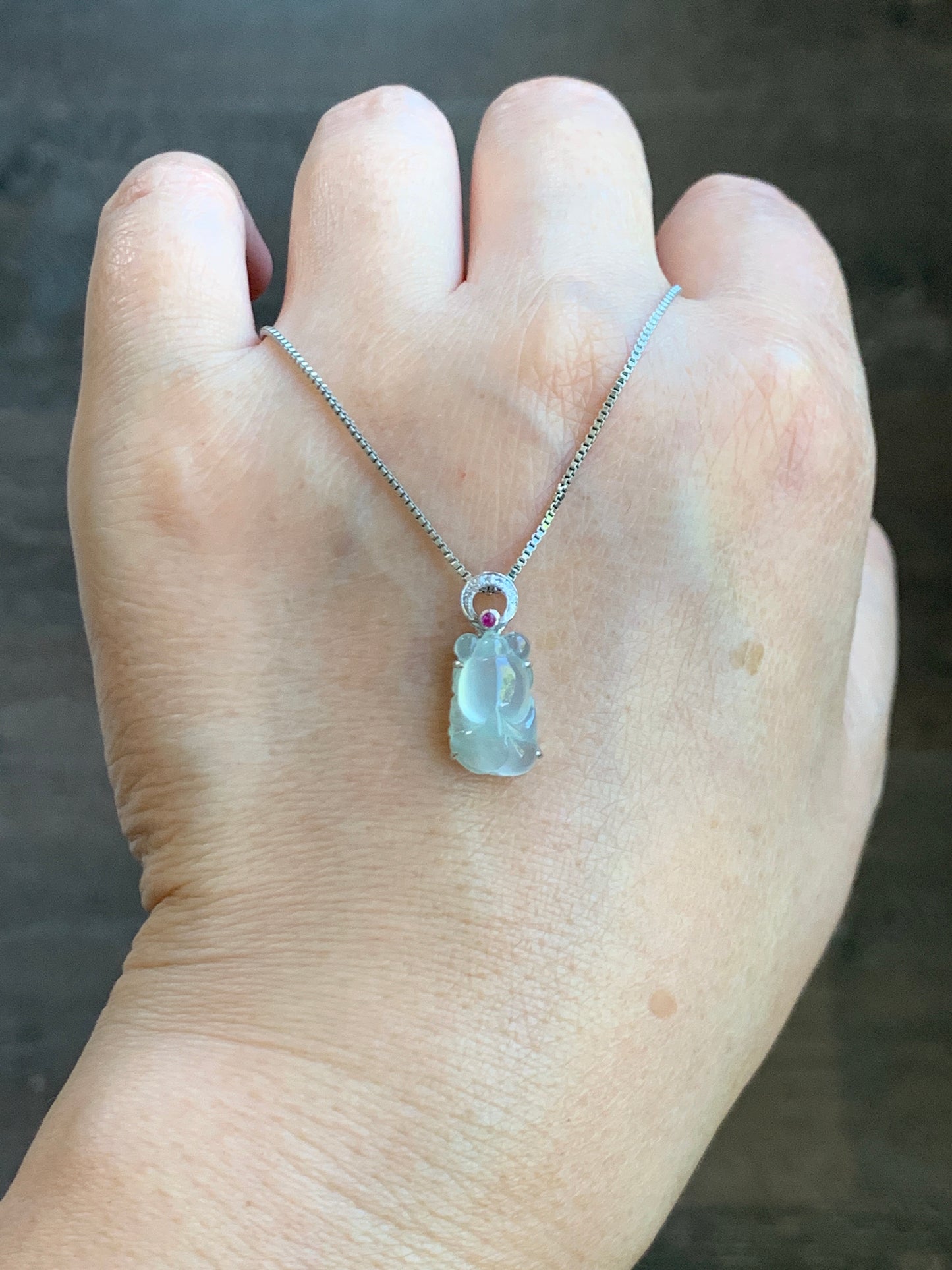 Certified Natural  Icy Highly Translucent Gelatinous Jadeite Goldfish Diamond & Ruby Pendant 18K White Gold 天然冰胶起光翡翠金鱼钻石红宝镶嵌吊坠