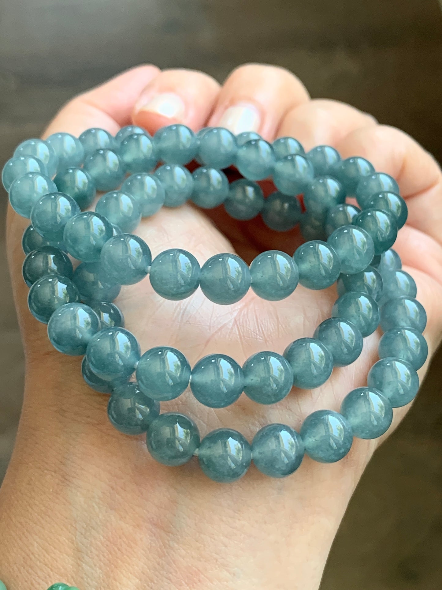WQL420 - Natural Guatemalan Grade A Icy Blue Jadeite Beaded Bracelets A Set of 3