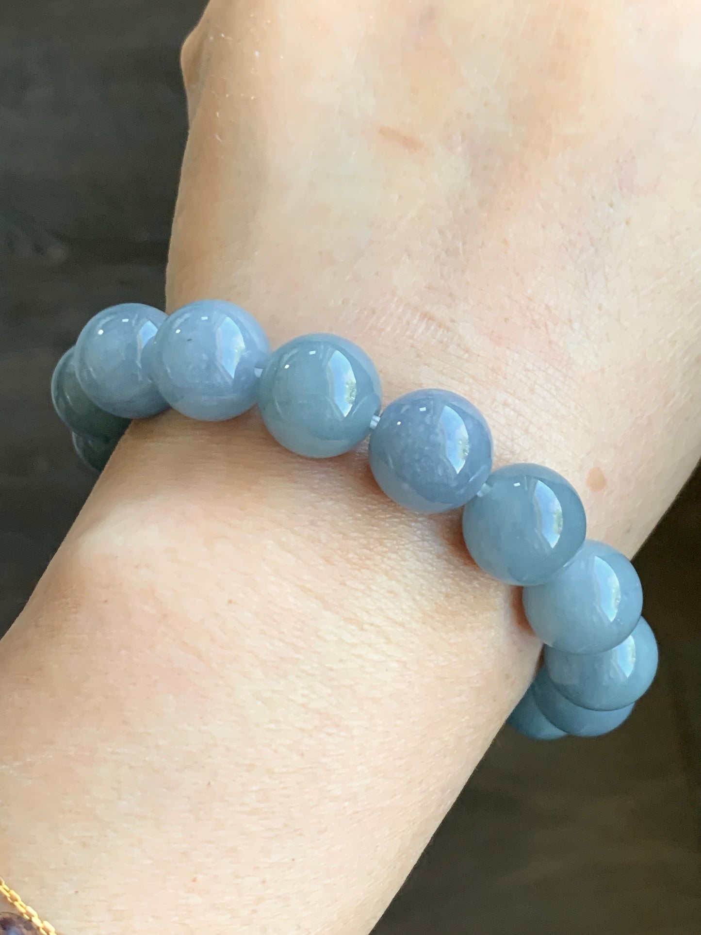 Certified Natural Grade A Icy Translucent Dusty Light Blue Jadeite Large Beaded Bracelet 12.3mm 7.75” 54g 7851