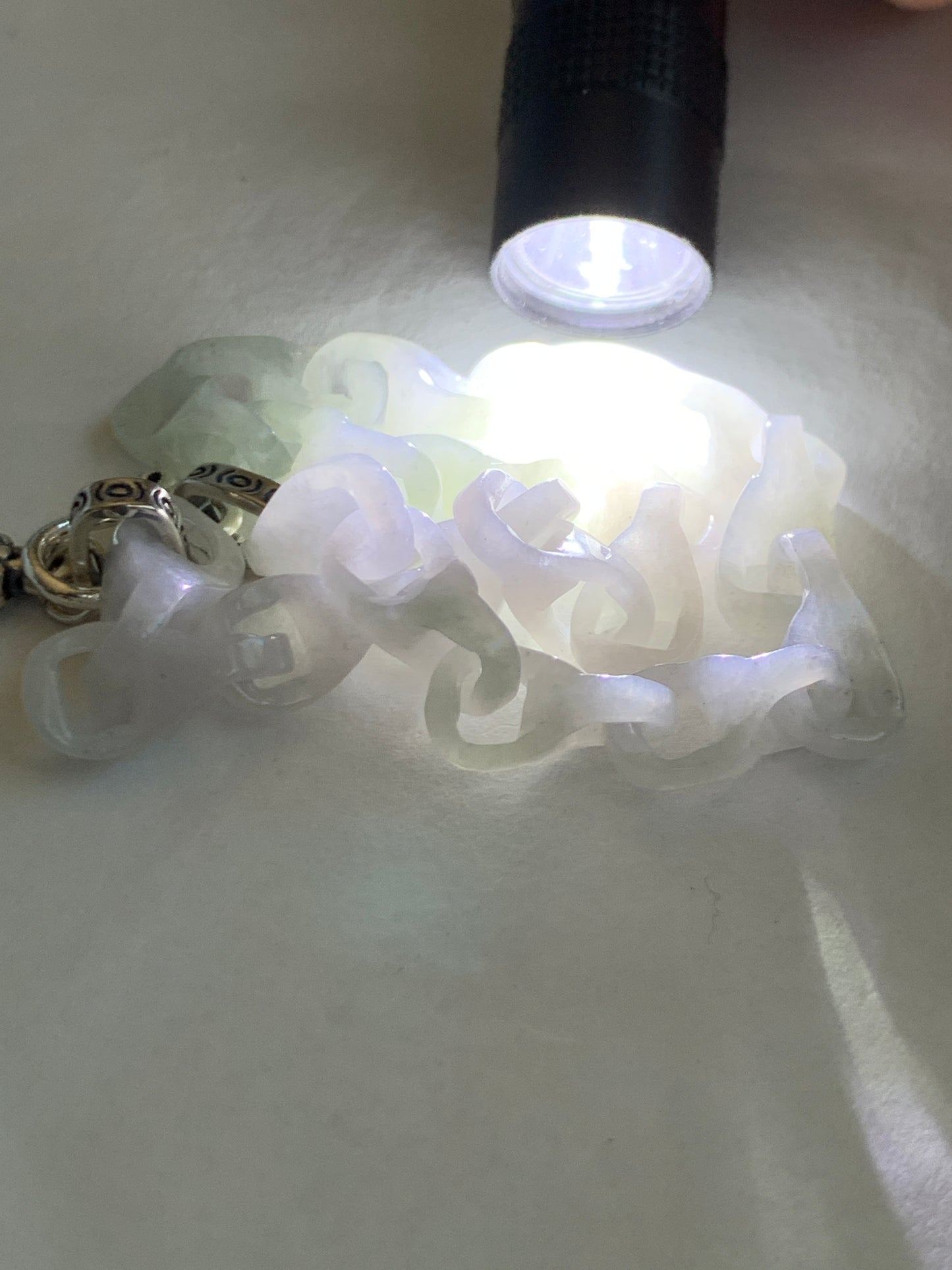 Natural Grade A Icy Translucent White Jade Jadeite Carved Interlocking Dragon Bone Chain Bracelet Sterling Silver Adjustable