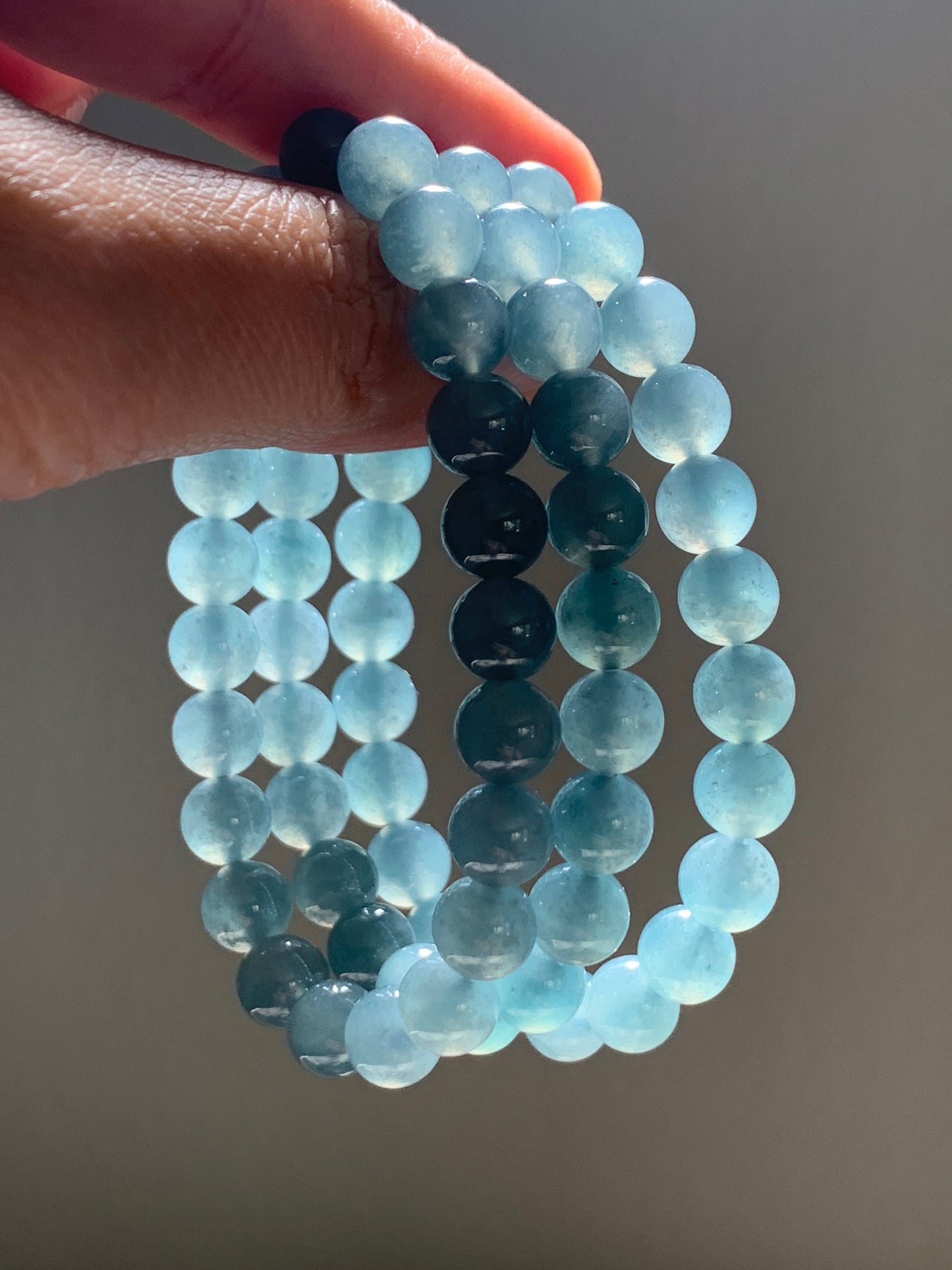 WQL420 - Natural Guatemalan Grade A Icy Blue Jadeite Beaded Bracelets A Set of 3