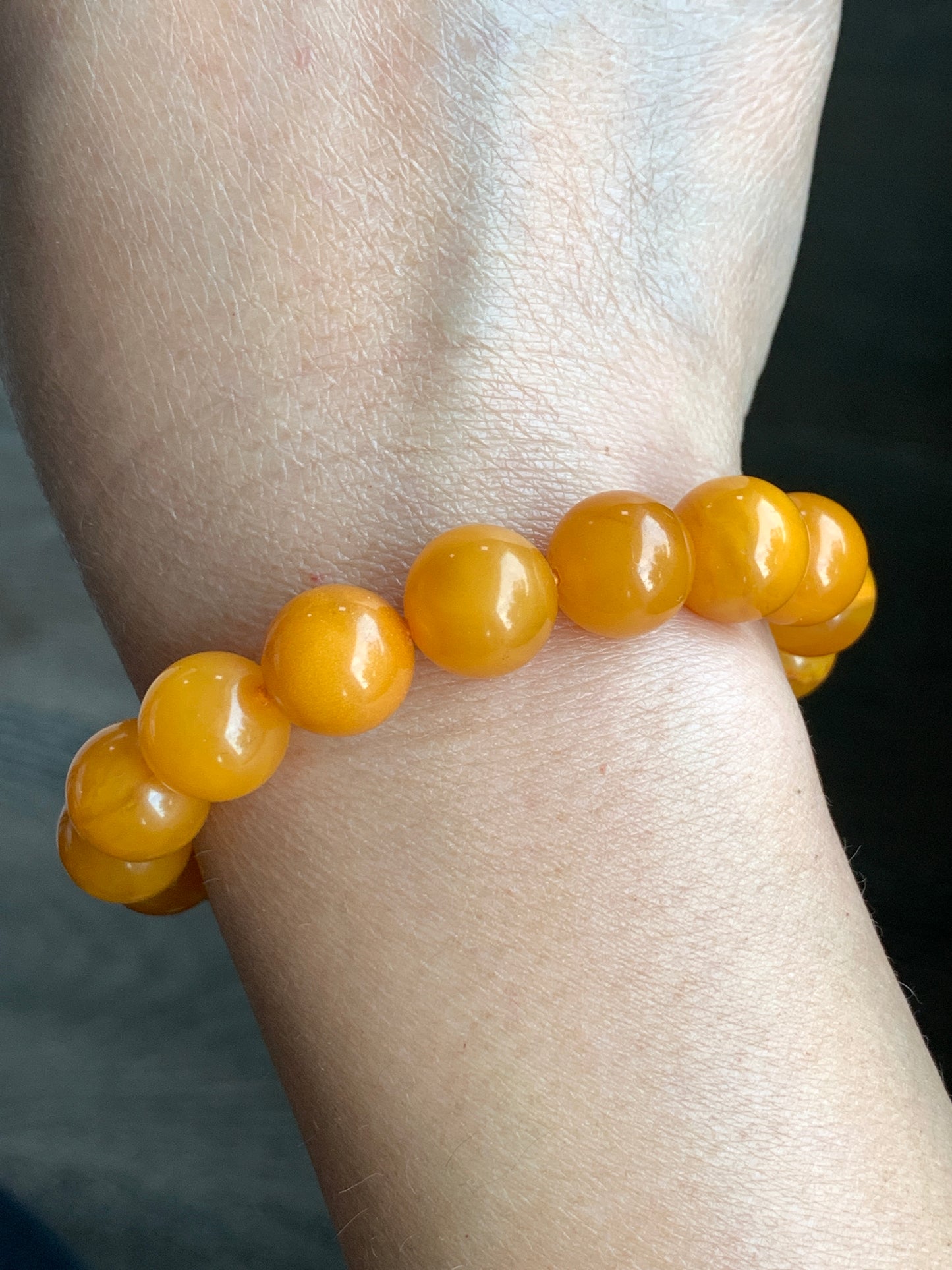 Natural Genuine Aged Beewax Golden Yellow Amber Beaded Bracelet Steetchy 11.5mm 7.25” 14.9g 天然蜜蜡满蜡琥珀手串 DMLZ440