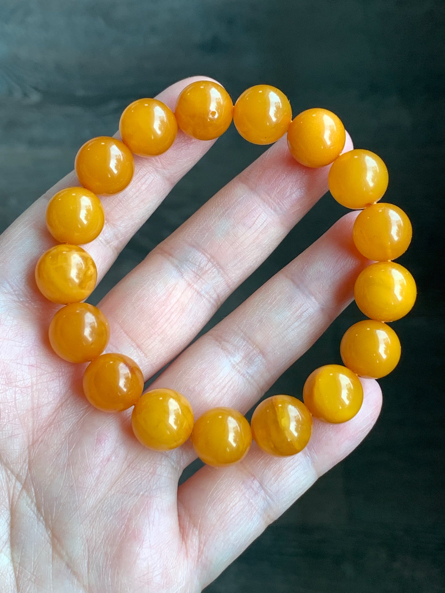 Natural Genuine Aged Beewax Golden Yellow Amber Beaded Bracelet Steetchy 11.5mm 7.25” 14.9g 天然蜜蜡满蜡琥珀手串 DMLZ440