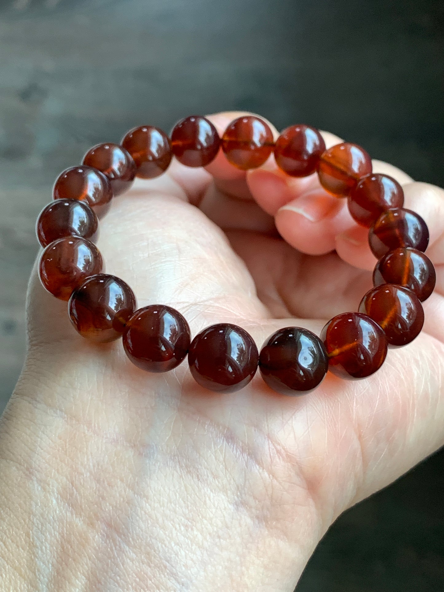 Natural Rare Blue Amber Beaded Bracelet Stretchy 10.5mm 7” 12g MLP230 天然紫杉醇琥珀手串