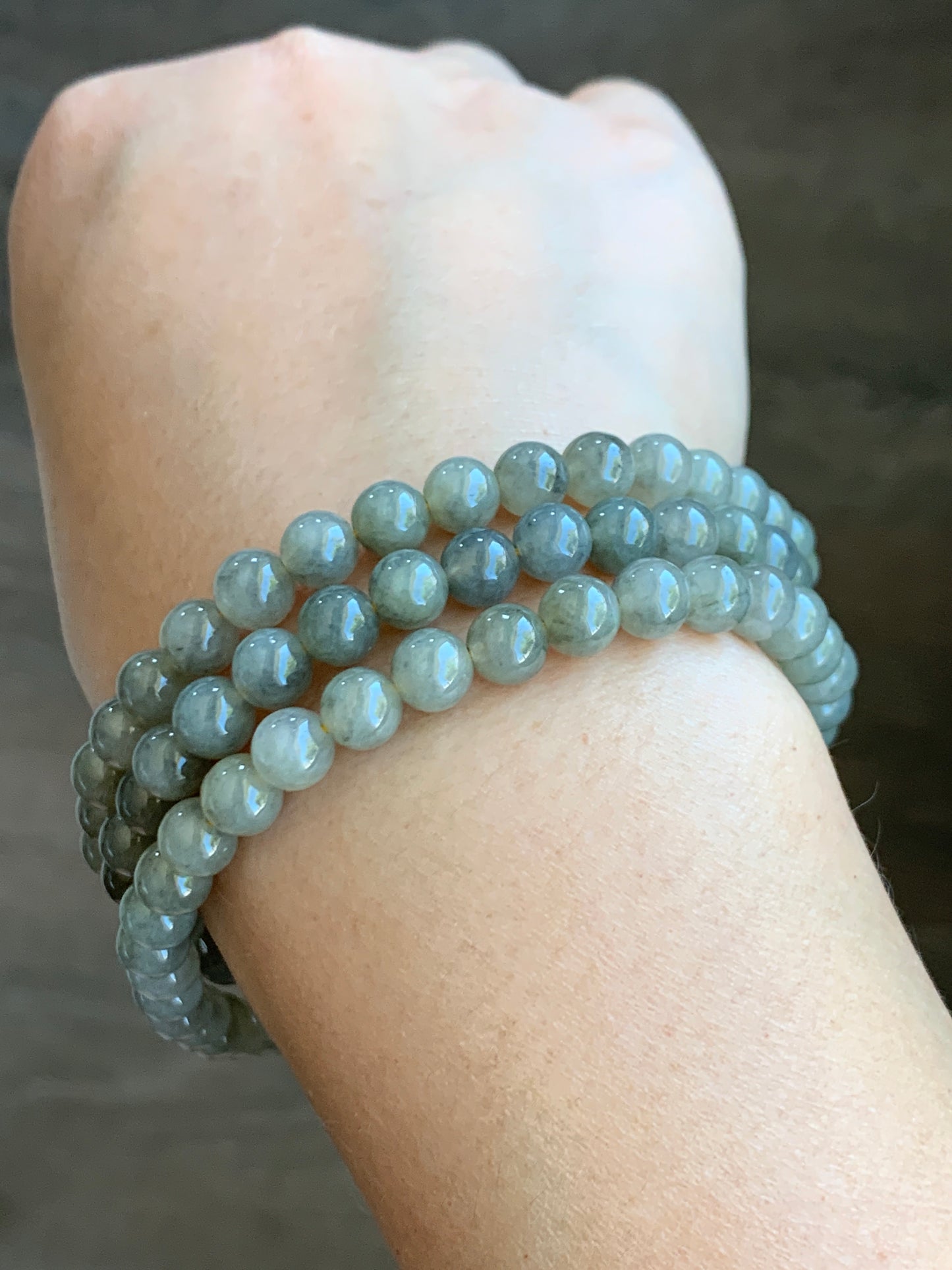 Natural Grade A Jade Jadeite Beaded Necklace Light Wuji Icy highly translucent gelatinous 6.3mm 25.5" 天然冰胶浅乌鸡翡翠圆珠长串 MWJ550
