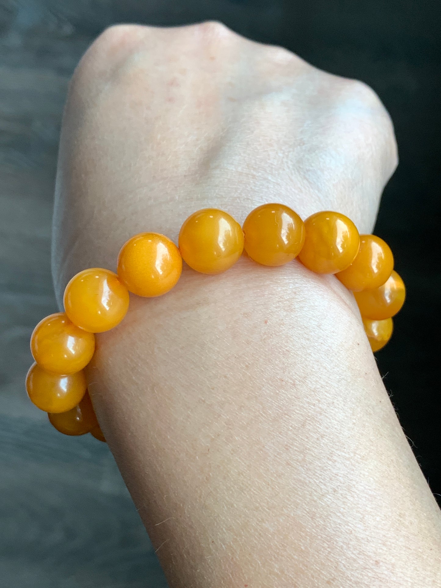 Natural Genuine Aged Beewax Golden Yellow Amber Beaded Bracelet Steetchy 11.5mm 7.25” 14.9g 天然蜜蜡满蜡琥珀手串 DMLZ440