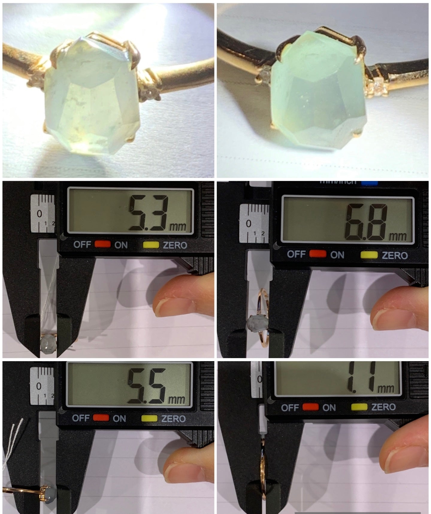Certified Natural Grade A Icy Translucent Light Blue Jadeite Faceted Cabochon Solitaire Ring 18K Rose Gold Diamonds Sz 7 天然天空蓝翡翠切割面钻石镶嵌戒指