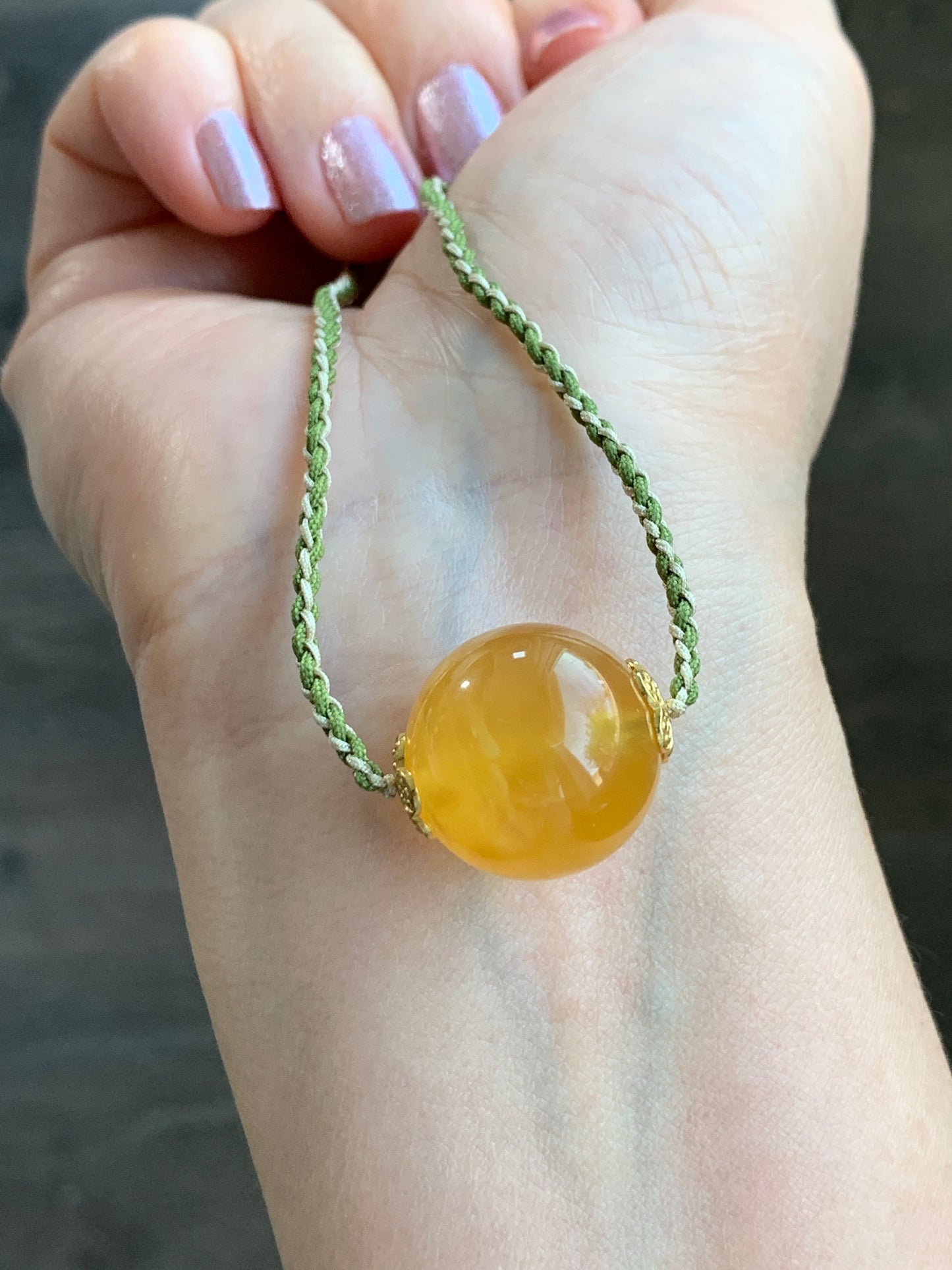 Natural Honeybee Wax Amber Large Sphere Rope Necklace w/ Amber Charms Sterling Silver 17” Adjustable