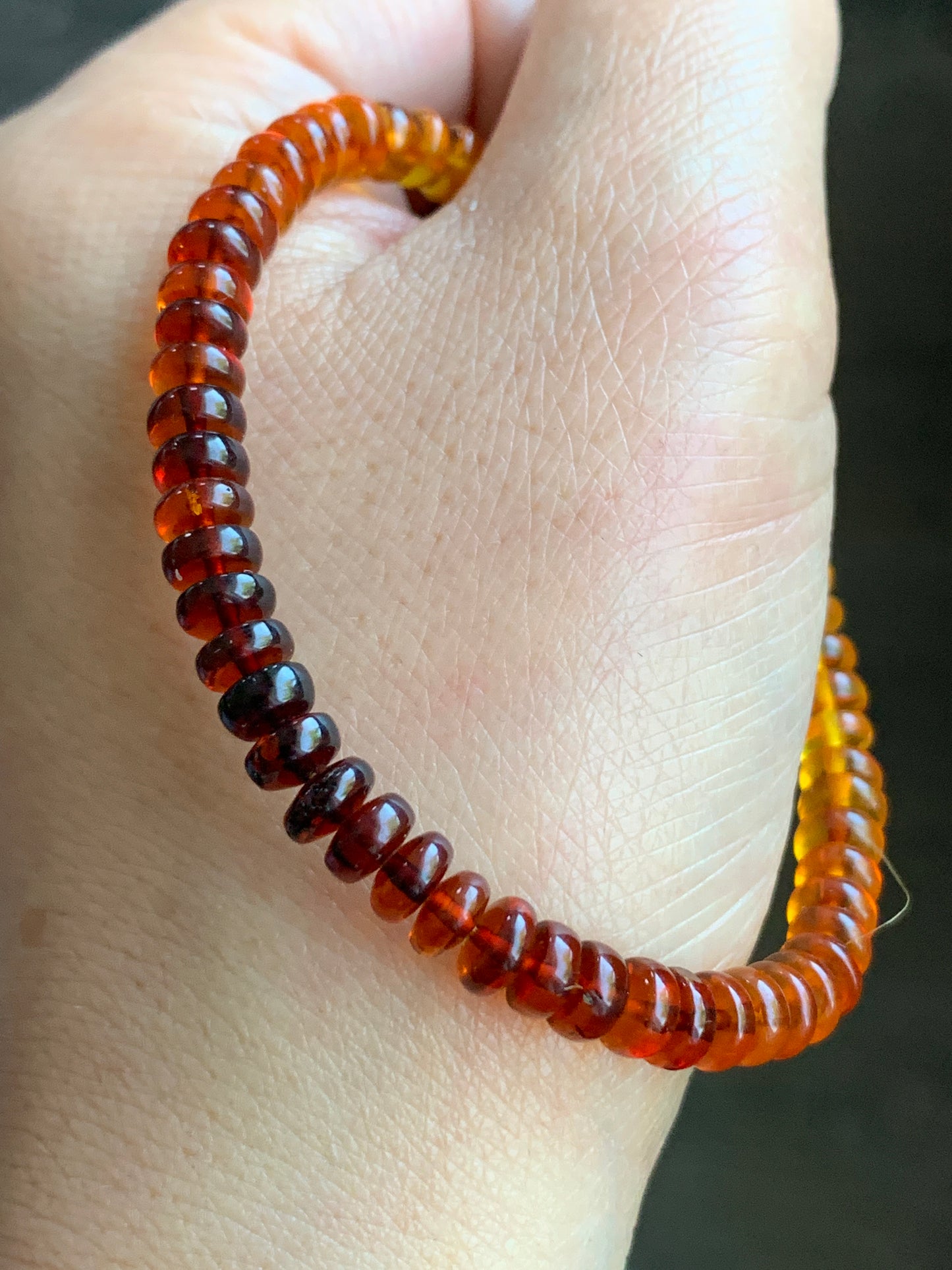 Natural Genuine Multicolored Amber Drum Beads Beaded Bracelet Stretchy 7” 4g AMB1114