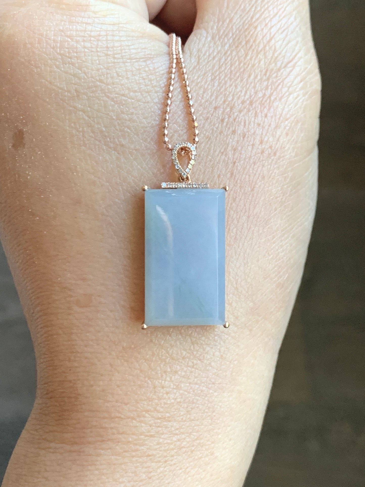 Certified Natural Grade A Pastel Purple Green Marbled Jade Jadeite Wu Shi Pai Pendant 18K Rose Gold Diamonds 5.5g 天然翡翠冰紫飘绿花钻石无事牌镶嵌吊坠 3157