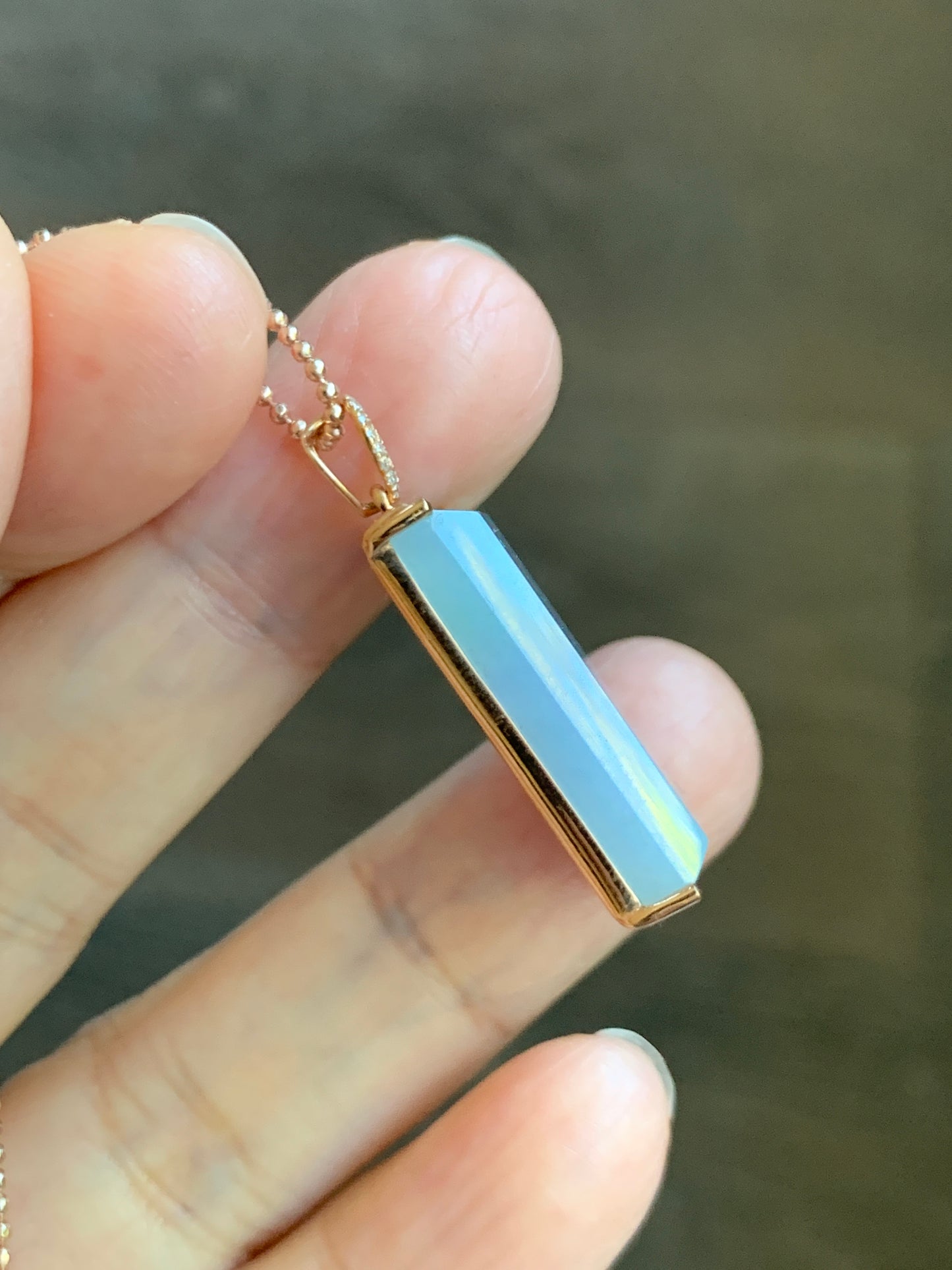 Certified Natural Grade A Pastel Purple Green Marbled Jade Jadeite Wu Shi Pai Pendant 18K Rose Gold Diamonds 5.5g 天然翡翠冰紫飘绿花钻石无事牌镶嵌吊坠 3157