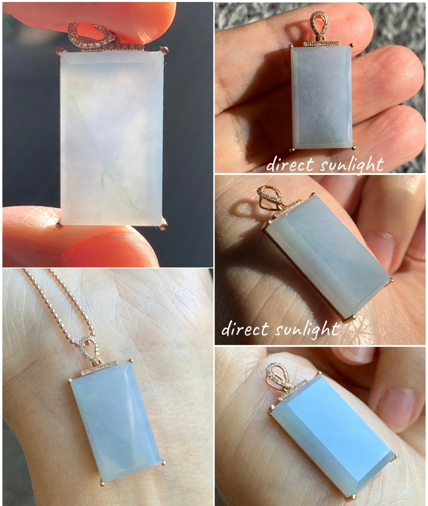 Certified Natural Grade A Pastel Purple Green Marbled Jade Jadeite Wu Shi Pai Pendant 18K Rose Gold Diamonds 5.5g 天然翡翠冰紫飘绿花钻石无事牌镶嵌吊坠 3157