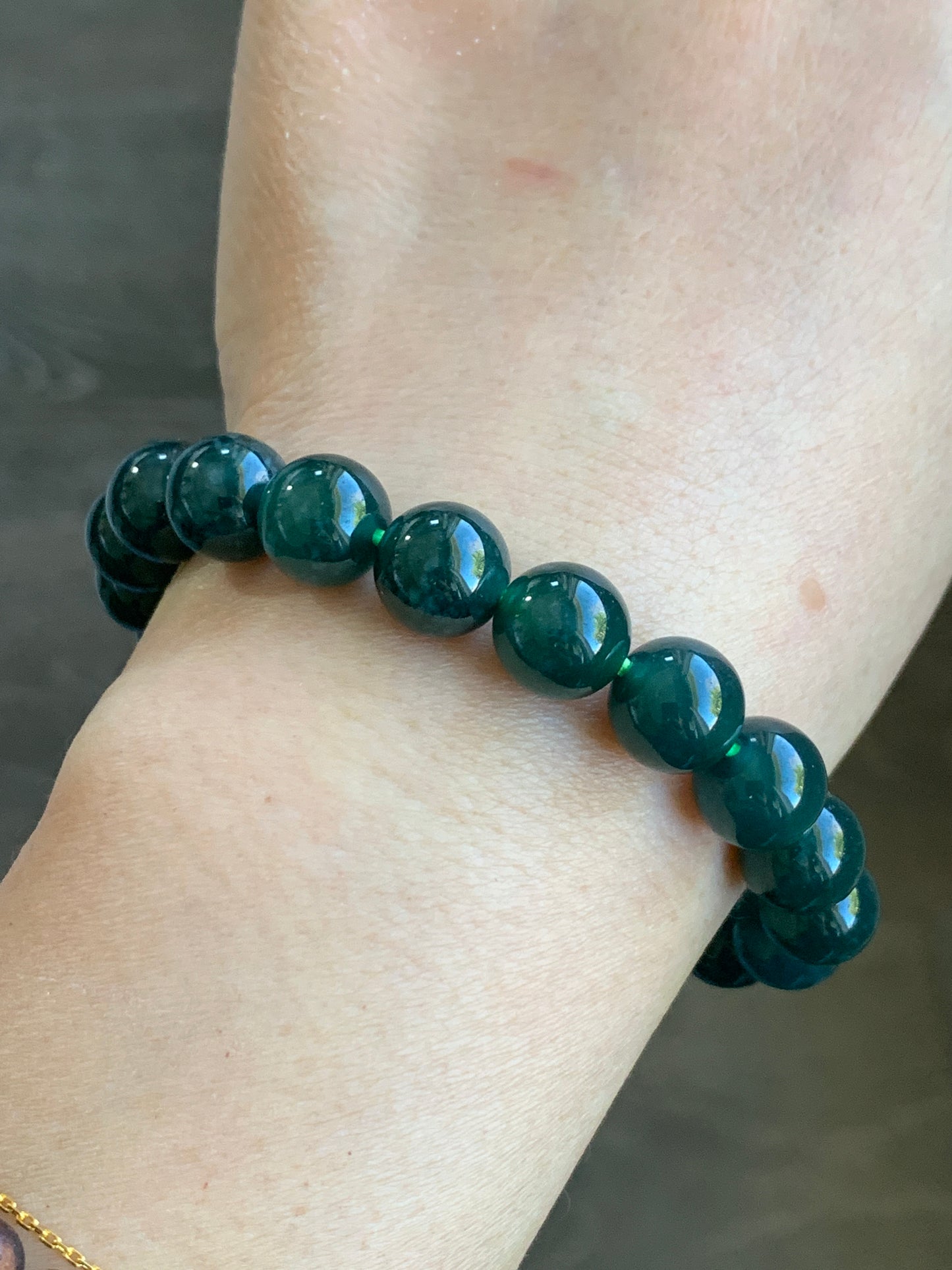 Natural Grade A Icy Translucent Gelatinous Dark Teal Green Jadeite Beaded Bracelet 9.9mm 7.25” 34g WLC300