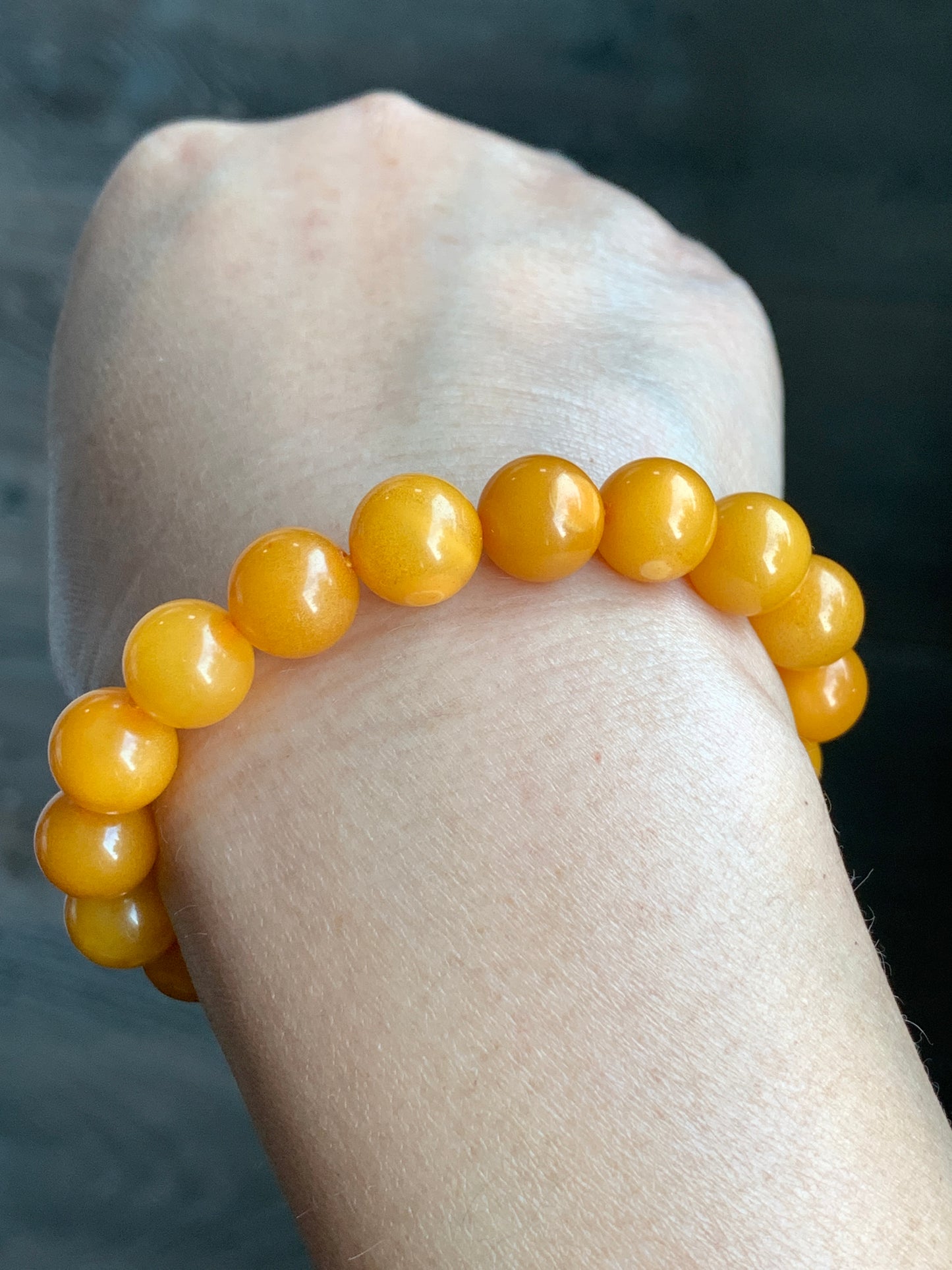 Natural Genuine Aged Beewax Golden Yellow Amber Beaded Bracelet Steetchy 9.9mm 6.25” 10g 天然蜜蜡满蜡琥珀手串 ZMLZ288