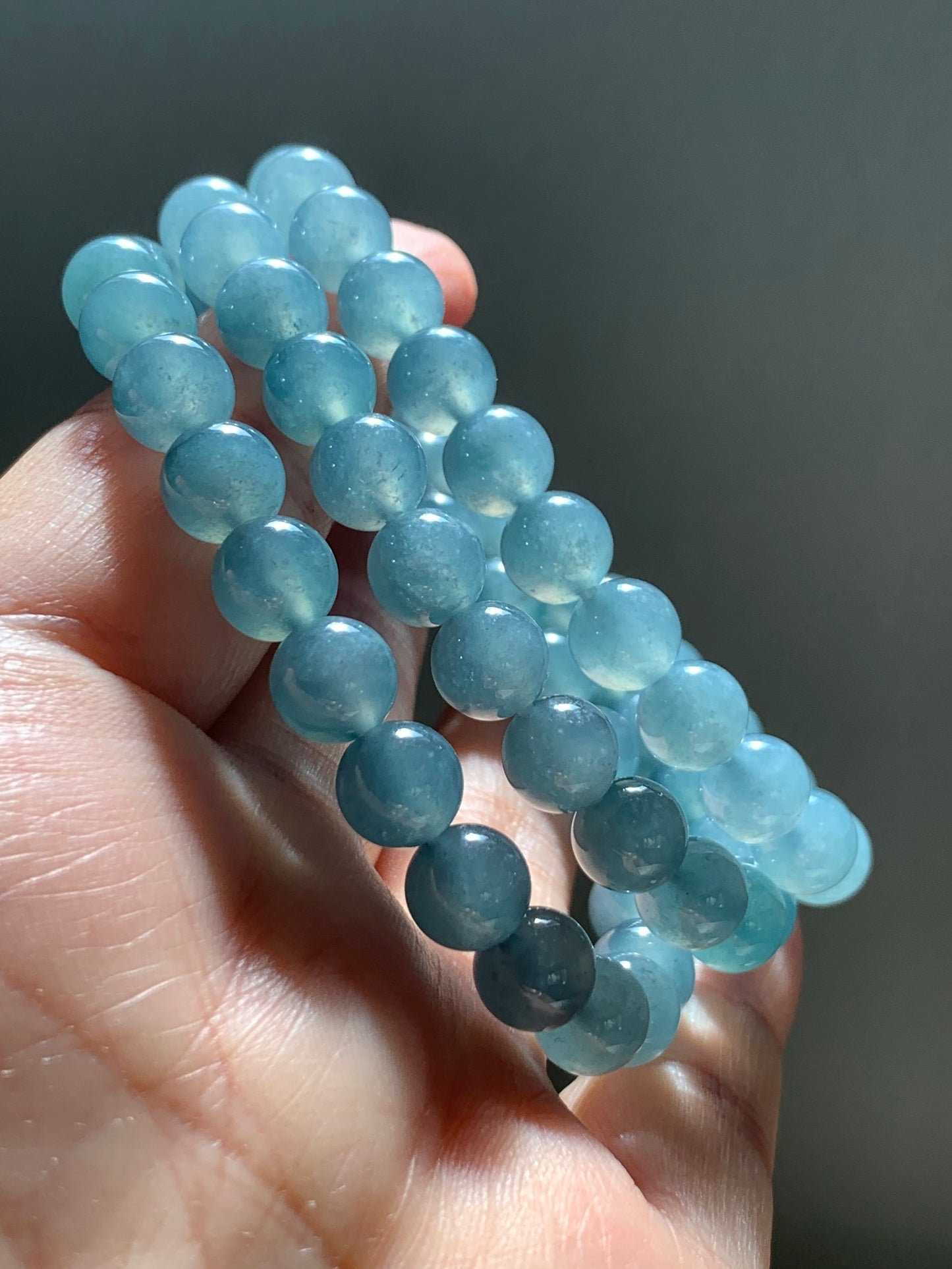 WQL420 - Natural Guatemalan Grade A Icy Blue Jadeite Beaded Bracelets A Set of 3