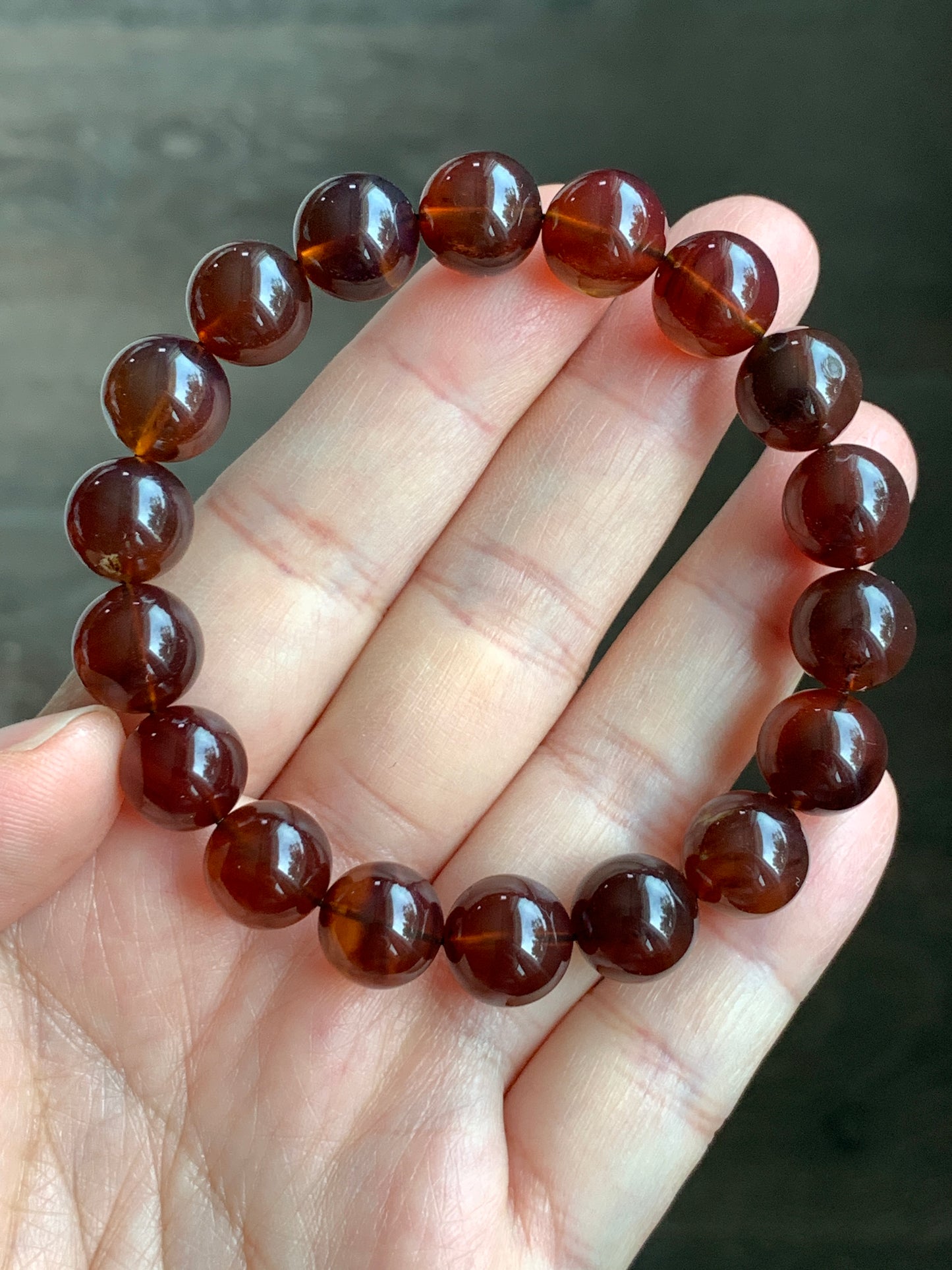 Natural Rare Blue Amber Beaded Bracelet Stretchy 10.5mm 7” 12g MLP230 天然紫杉醇琥珀手串