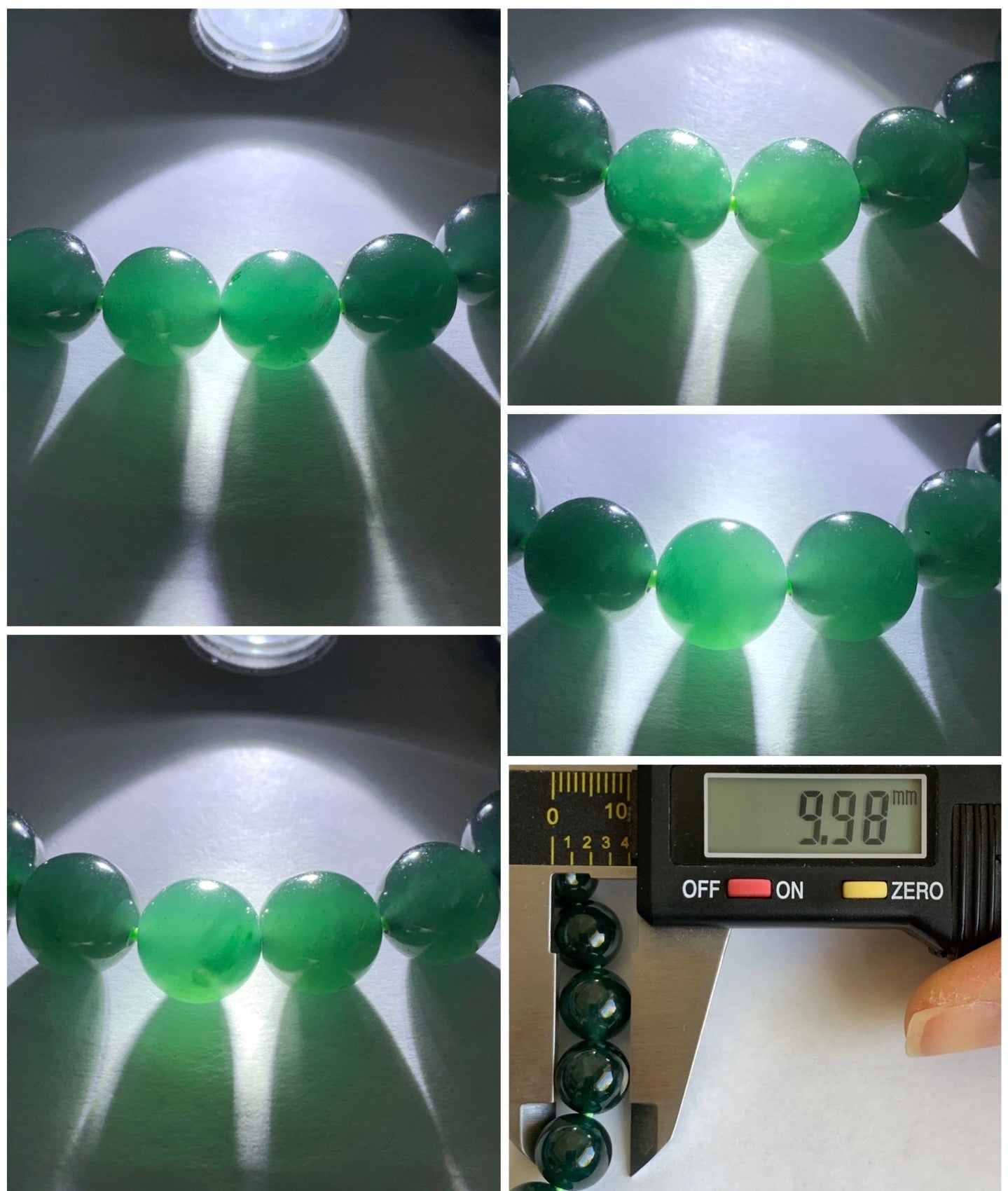 Natural Grade A Icy Translucent Gelatinous Dark Teal Green Jadeite Beaded Bracelet 9.9mm 7.25” 34g WLC300