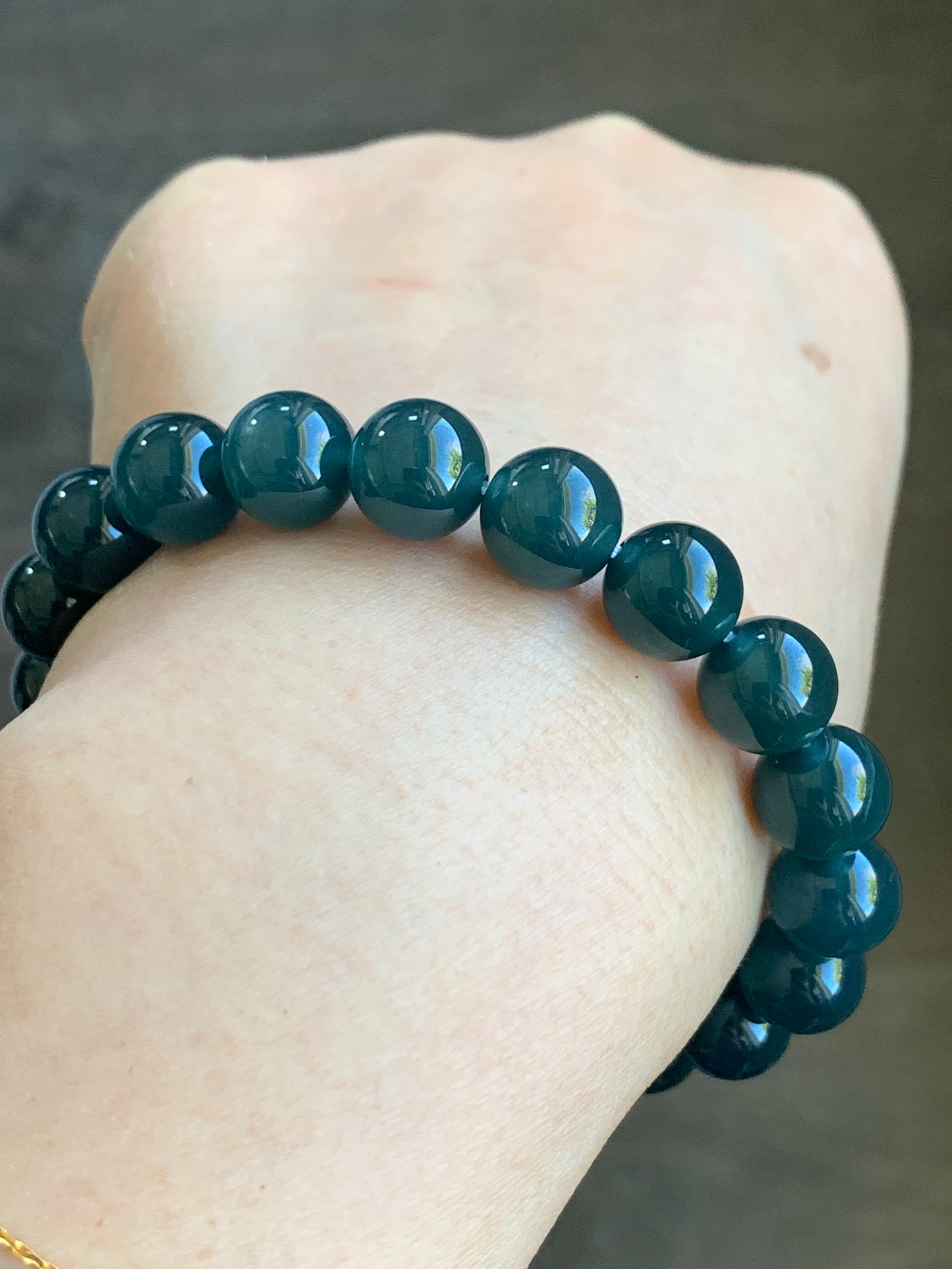 Certified Natural Grade A Icy Highly Translucent Gelatinous Dark Teal Blue Jadeite Beaded Bracelet 9.9mm 7.25” 33g 7817