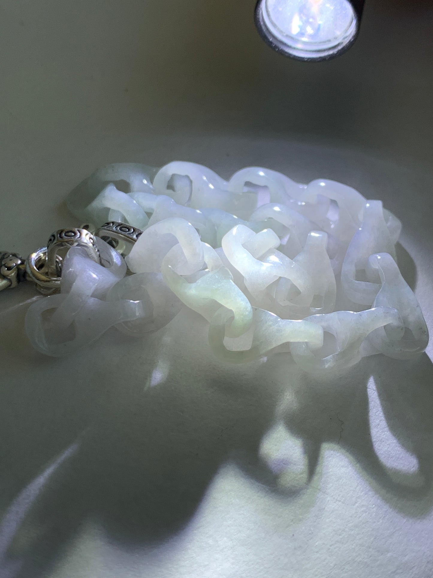 Natural Grade A Icy Translucent White Jade Jadeite Carved Interlocking Dragon Bone Chain Bracelet Sterling Silver Adjustable