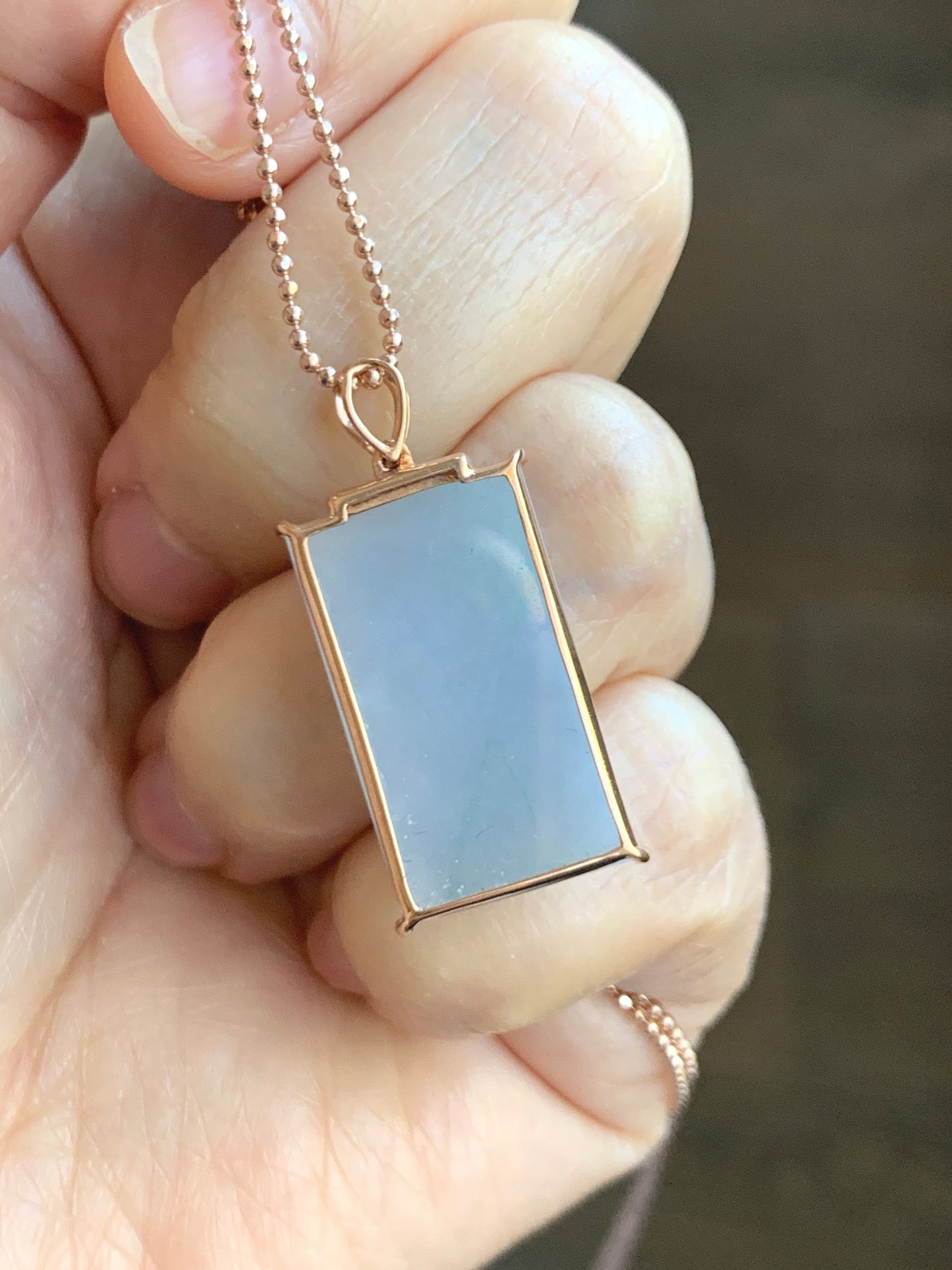 Certified Natural Grade A Pastel Purple Green Marbled Jade Jadeite Wu Shi Pai Pendant 18K Rose Gold Diamonds 5.5g 天然翡翠冰紫飘绿花钻石无事牌镶嵌吊坠 3157