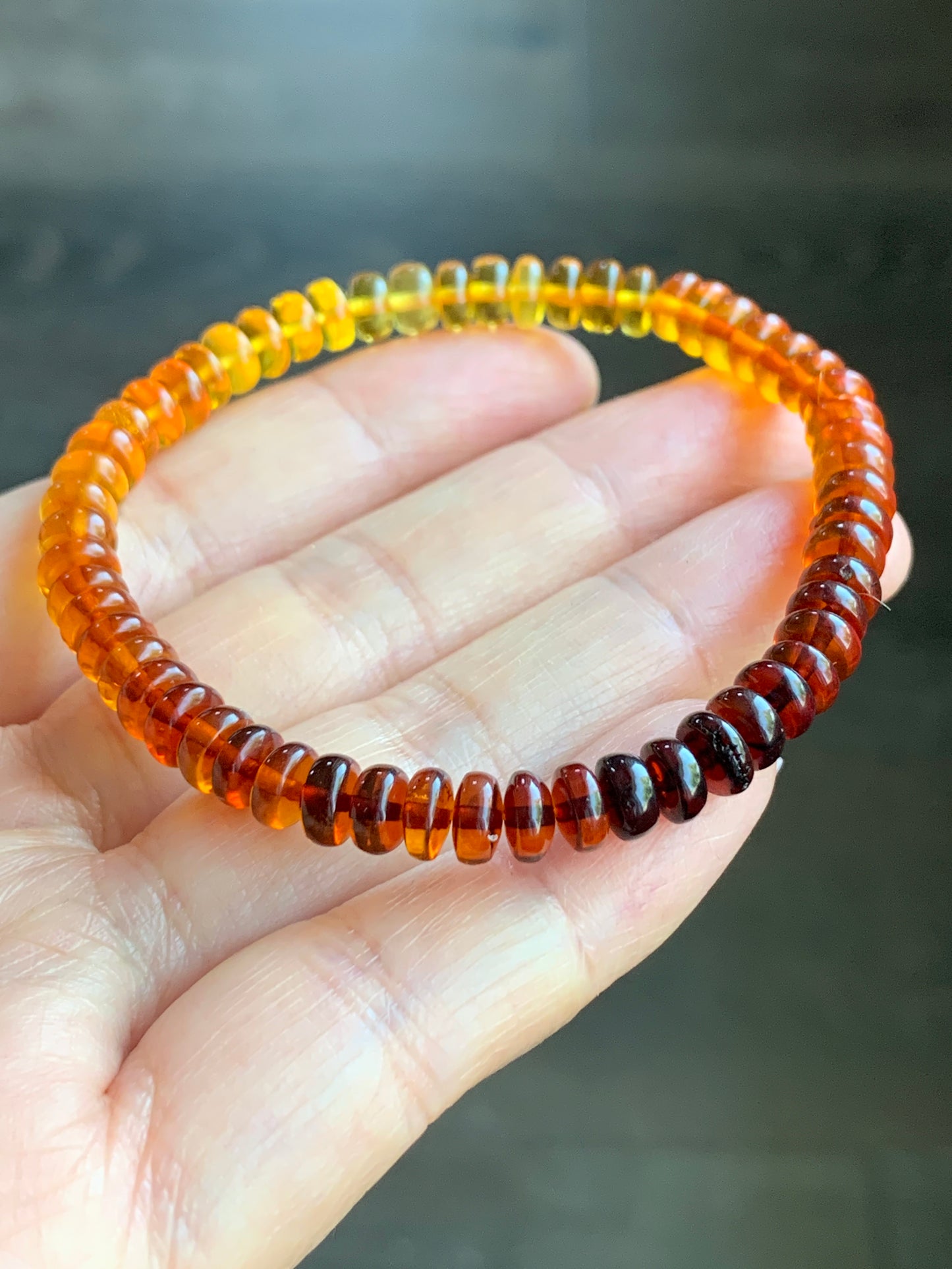 Natural Genuine Multicolored Amber Drum Beads Beaded Bracelet Stretchy 7” 4g AMB1114