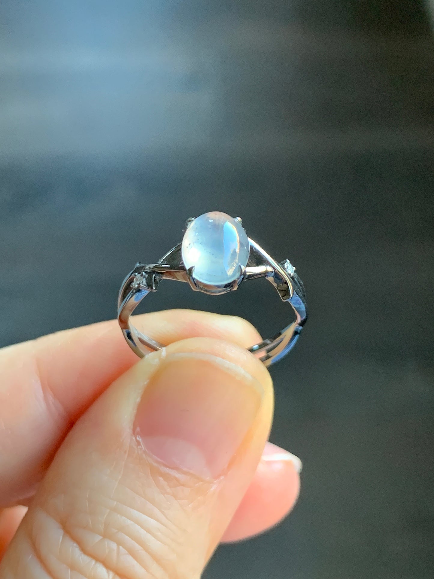 Certified Natural Grade A Premium Icy Transparent Wuji Marbled Jadeite Oval Solitaire Ring 18K Black Gold Diamonds Size 6.75 US 天然起光冰乌鸡翡翠黑金钻石戒指