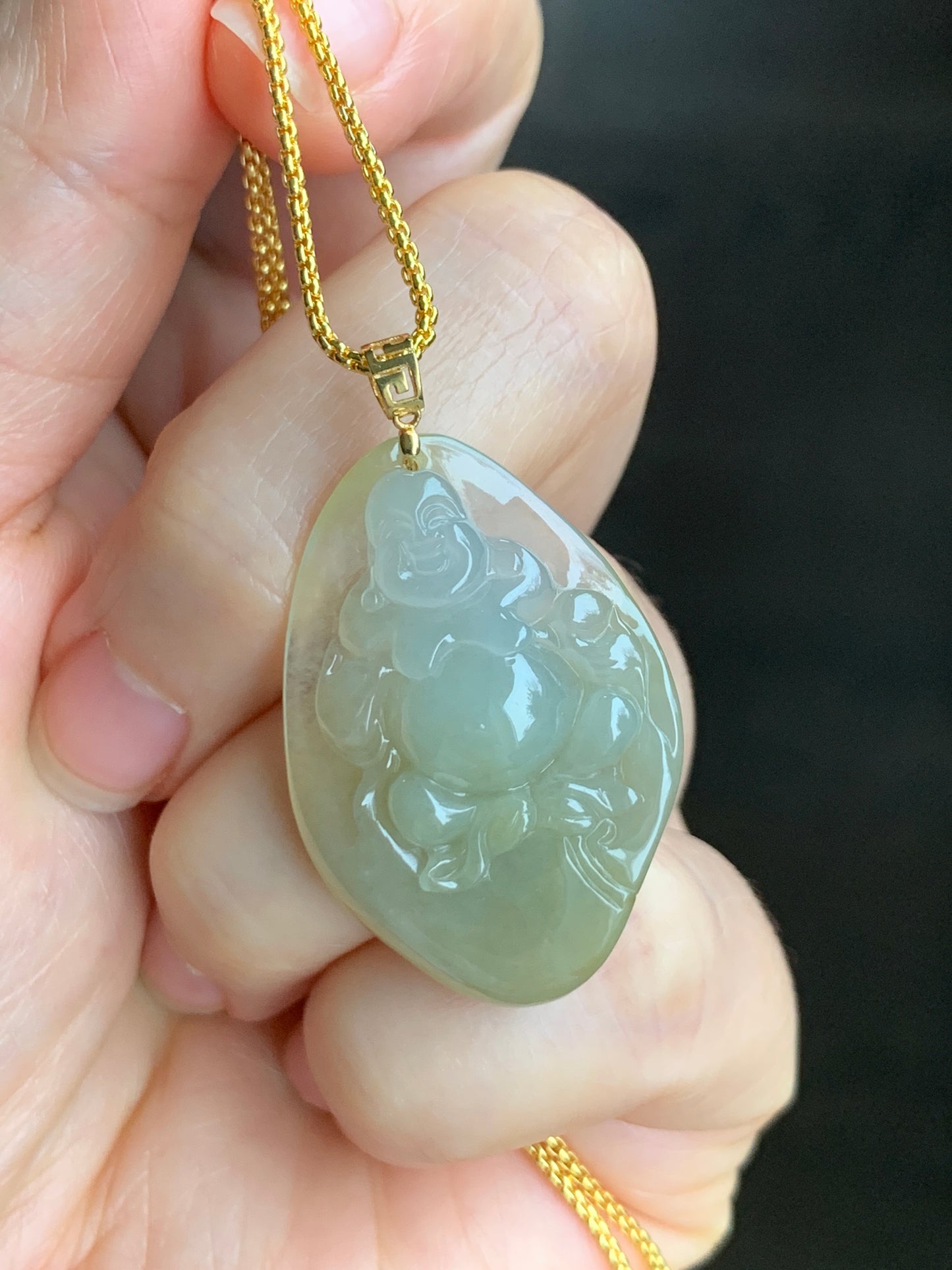 Certified  Icy Premium Natural Yellow Jadeite Buddha Pendant 18K Yellow Gold Bail w/ or w/o Chain 正冰起胶天然黄翡精工佛公吊坠18K