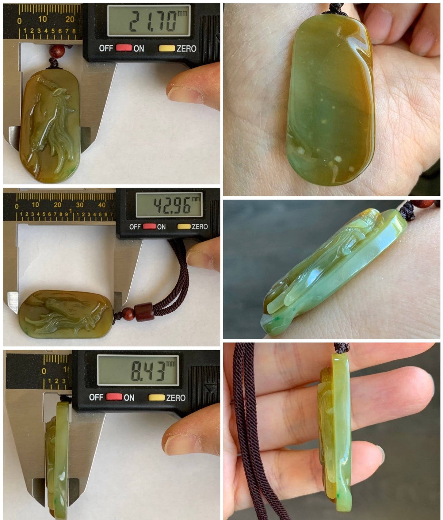 Stunning Natural Guatemalan grade A Icy Translucent Intense Yellow Jadeite w/ Green Marbling Horse Pendant Rope Necklace 天然冰危浓黄飘绿翡翠马牌吊坠挂件