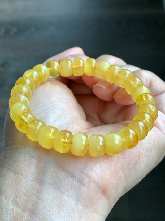 Natural Genuine Beewax Amber Large Retro Drum Beads Beaded Bracelet Stretchy 7” 11.6 grams 天然蜜蜡琥珀老型珠手串 LXZ220