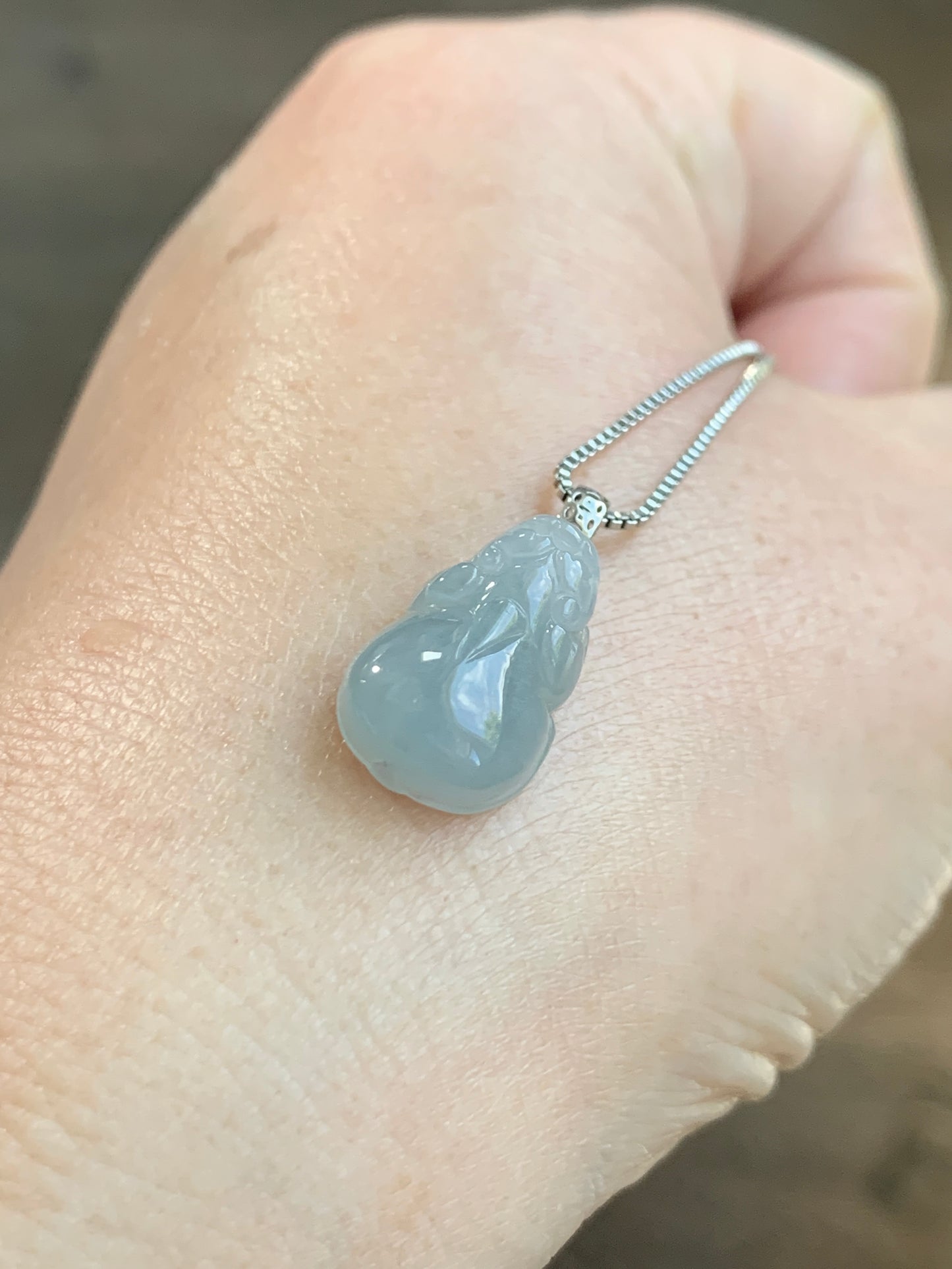 Natural Grade A Icy Translucent Gelatinous Pastel Dusty Blue Jade Jadeite Petite Pixiu Pendant 18K White Gold Bail 天然冰胶淡蓝翡翠貔貅吊坠 MTL250