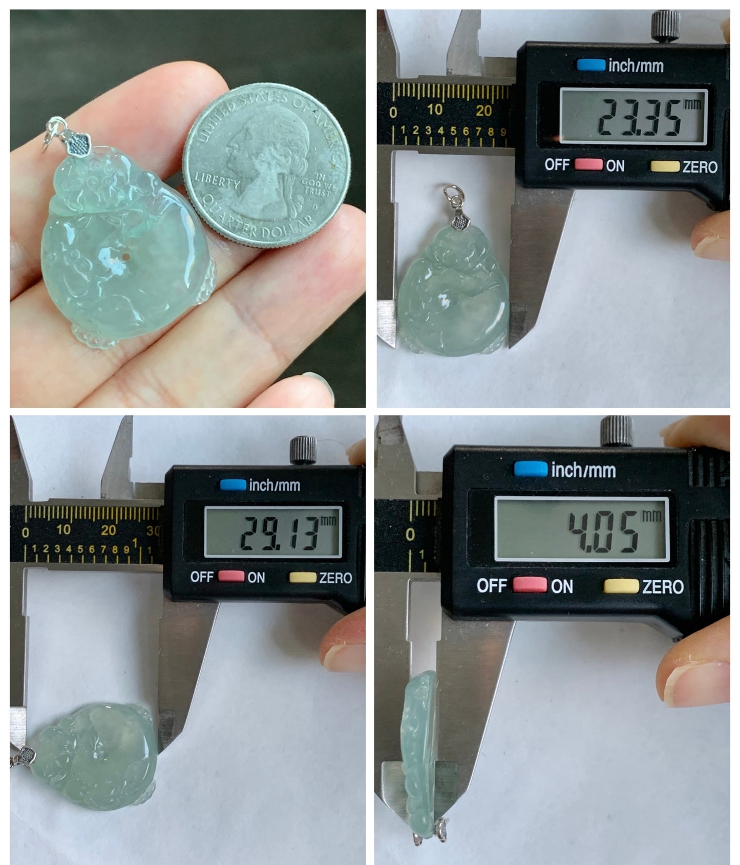 Certified Natural  Premium Icy Light Green Jadeite Lotus Flower Goldfish Ping An Kou Donut Pendant Sterling Silver 天然冰胶起光晴底翡翠莲花鱼吊坠