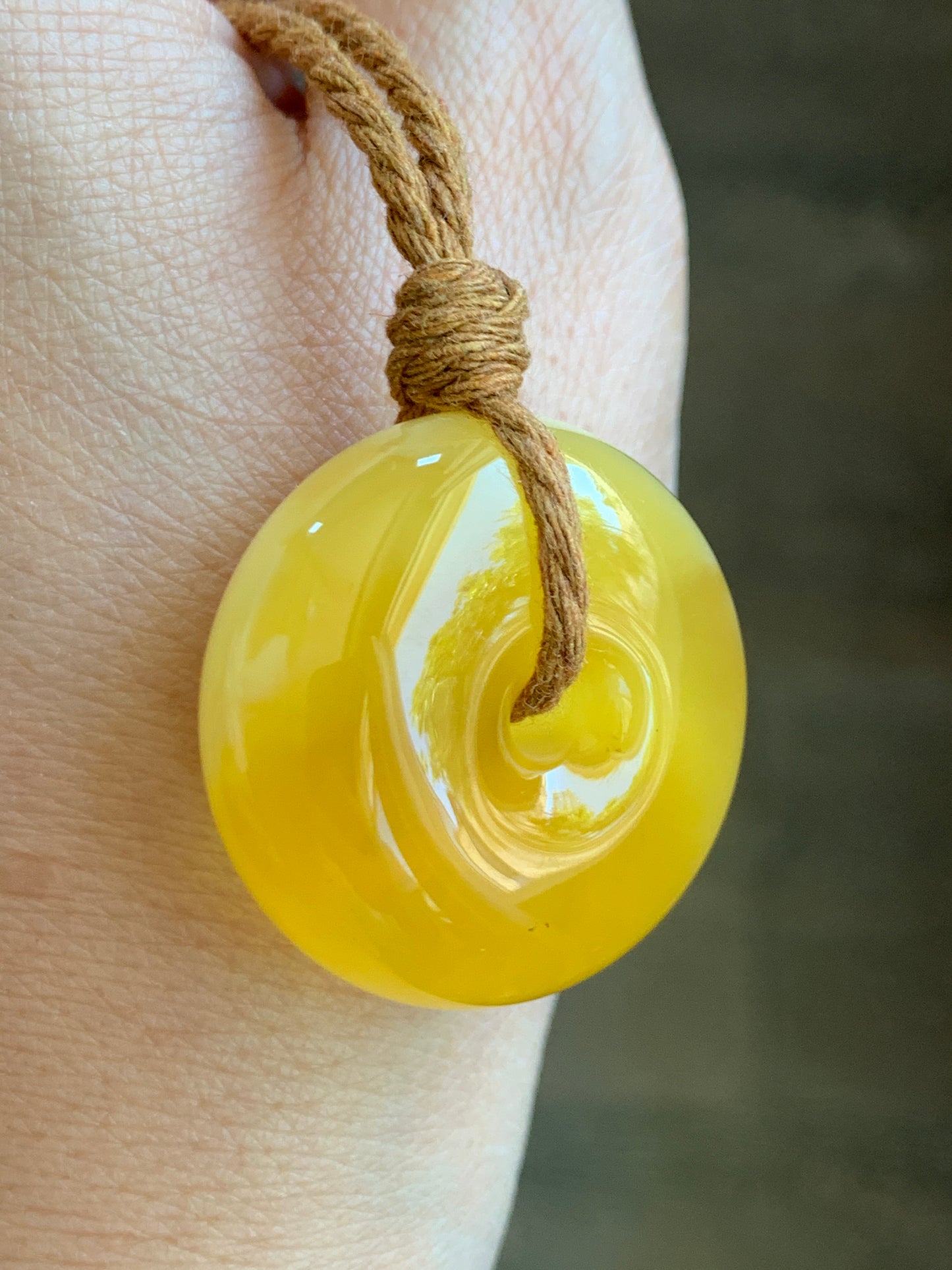 Natural Genuine Beewax Amber Large Ping An Kou Donut Rope Necklace 13g 25” Adjustable HPK550 天然蜜蜡平安扣吊坠怪件