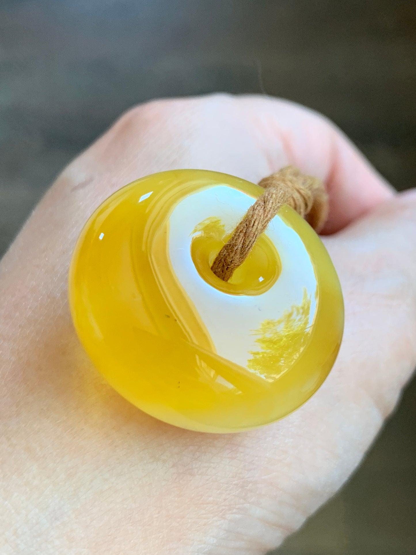 Natural Genuine Beewax Amber Large Ping An Kou Donut Rope Necklace 13g 25” Adjustable HPK550 天然蜜蜡平安扣吊坠怪件