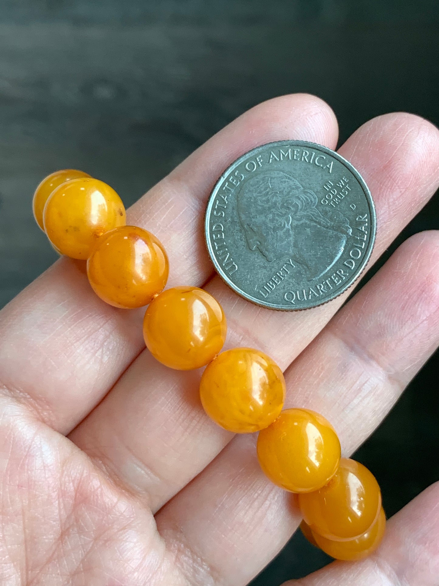 Natural Genuine Aged Beewax Golden Yellow Amber Beaded Bracelet Steetchy 11.5mm 7.25” 14.9g 天然蜜蜡满蜡琥珀手串 DMLZ440