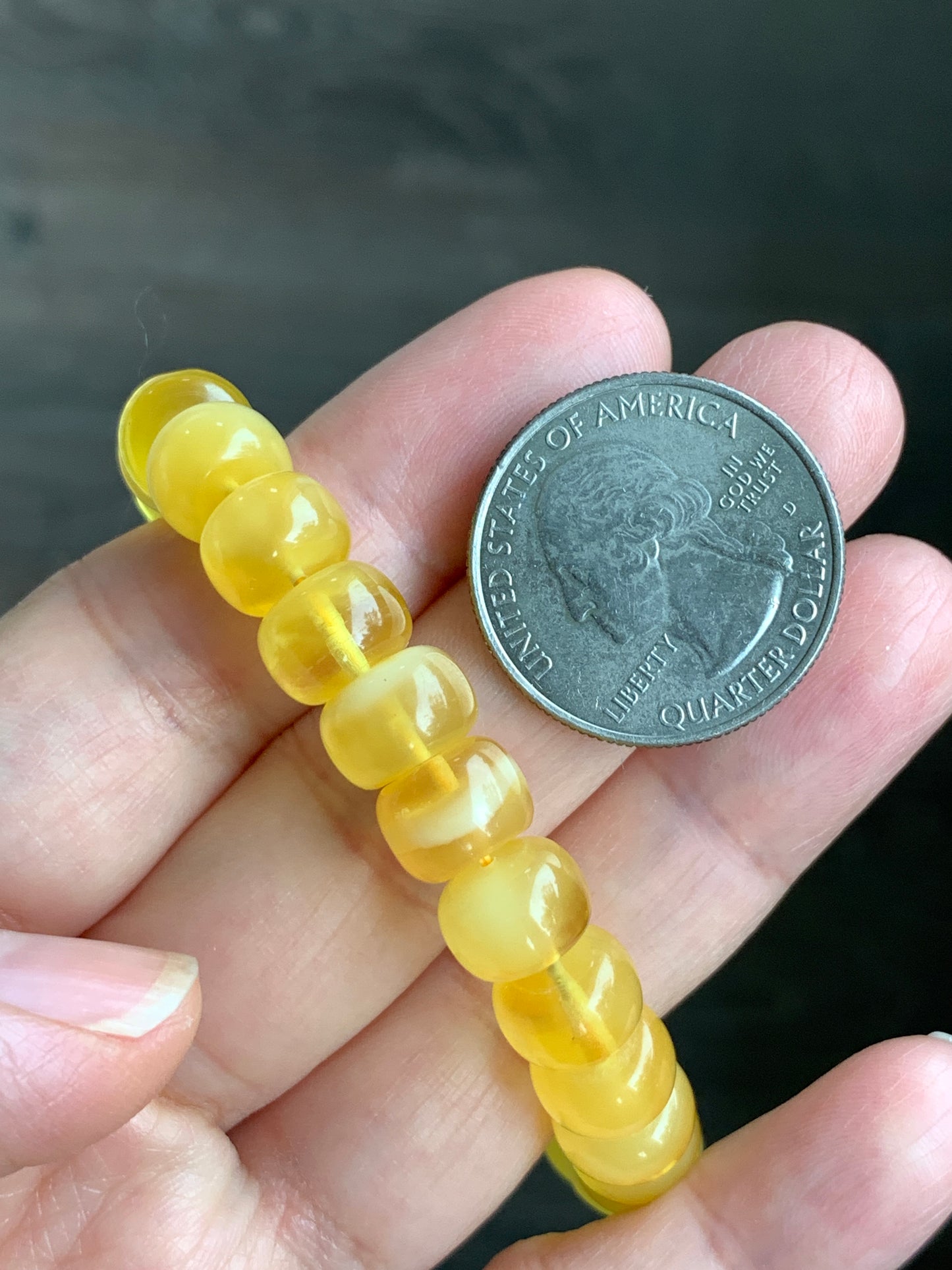 Natural Genuine Beewax Amber Large Retro Drum Beads Beaded Bracelet Stretchy 7” 11.6 grams 天然蜜蜡琥珀老型珠手串 LXZ220