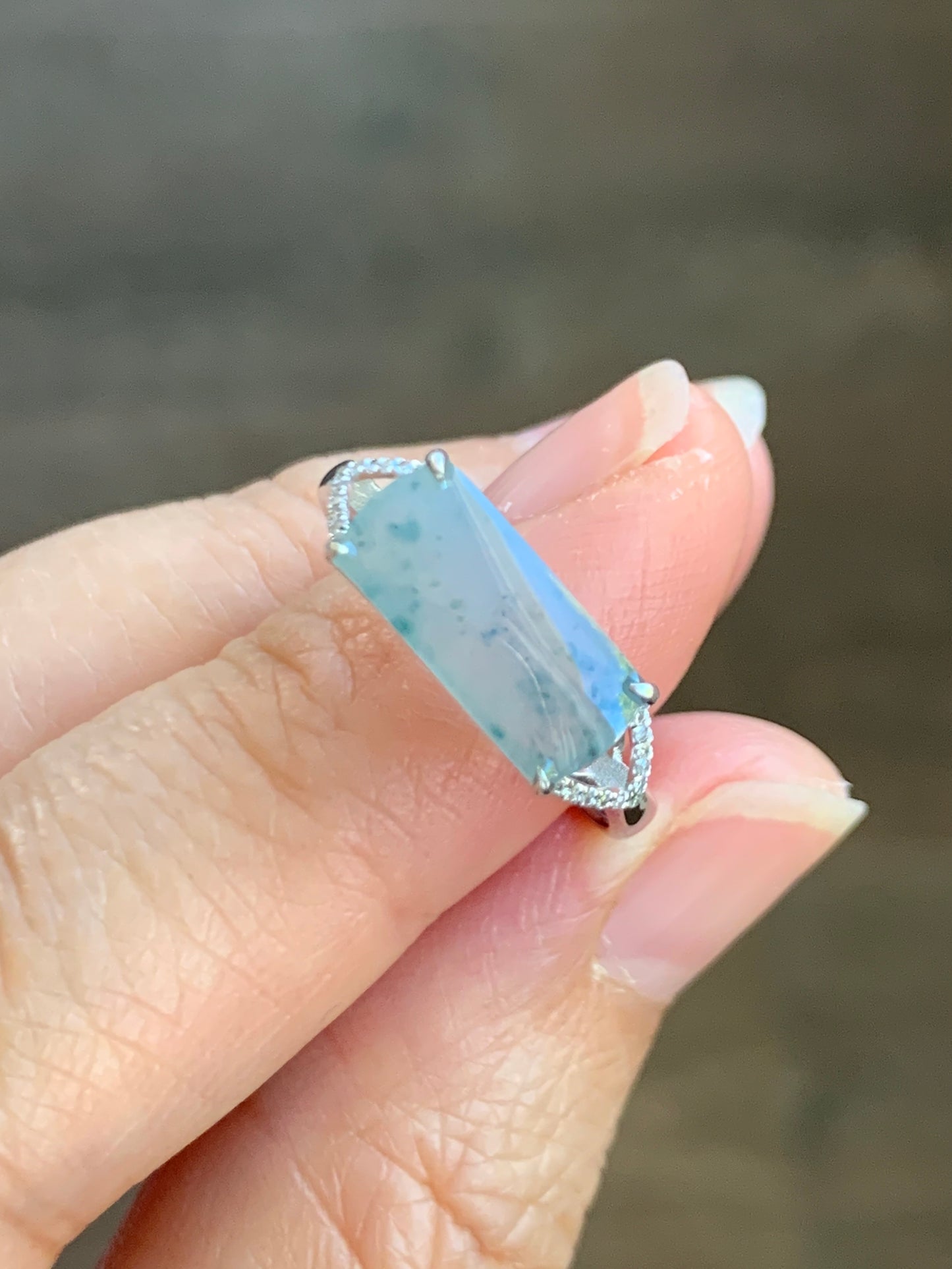 Certified Natural  Icy Highly Translucent Light Green Jadeite Saddle Ring Size 7 18K White Gold & Diamonds 天然老种冰晴翡翠马鞍钻石镶嵌戒指