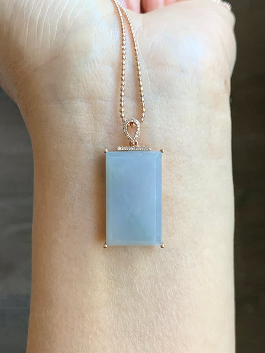 Certified Natural Grade A Pastel Purple Green Marbled Jade Jadeite Wu Shi Pai Pendant 18K Rose Gold Diamonds 5.5g 天然翡翠冰紫飘绿花钻石无事牌镶嵌吊坠 3157