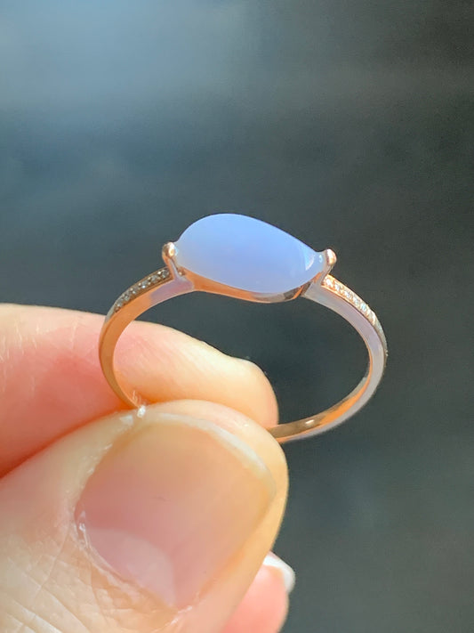 Certified  Icy Light Lavender Horse Eye Cut Jadeite Ring 18K Rose Gold with Diamonds Sz 7 US 1.54g 天然冰紫翡翠马眼钻石镶嵌戒指