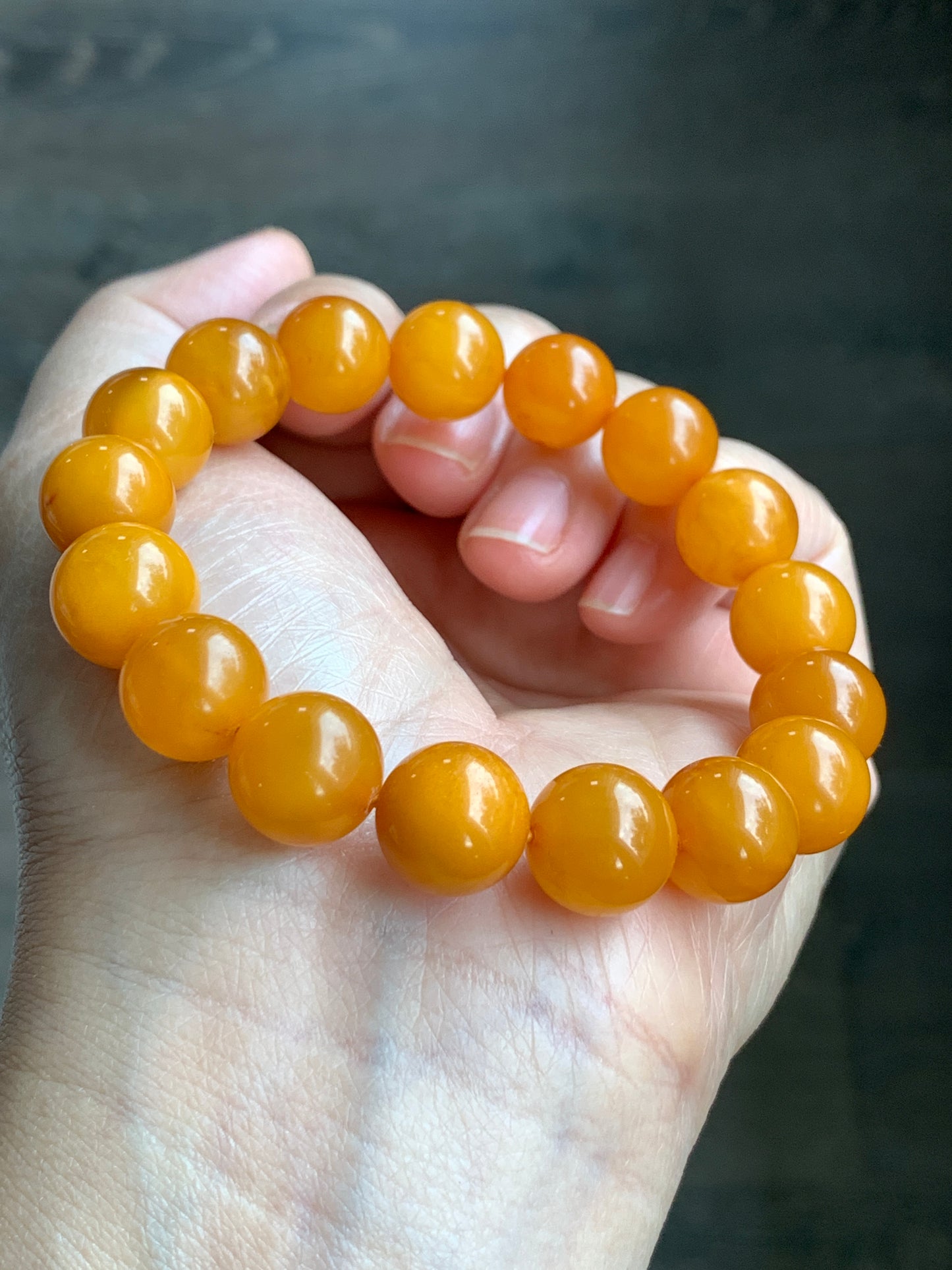 Natural Genuine Aged Beewax Golden Yellow Amber Beaded Bracelet Steetchy 11.5mm 7.25” 14.9g 天然蜜蜡满蜡琥珀手串 DMLZ440