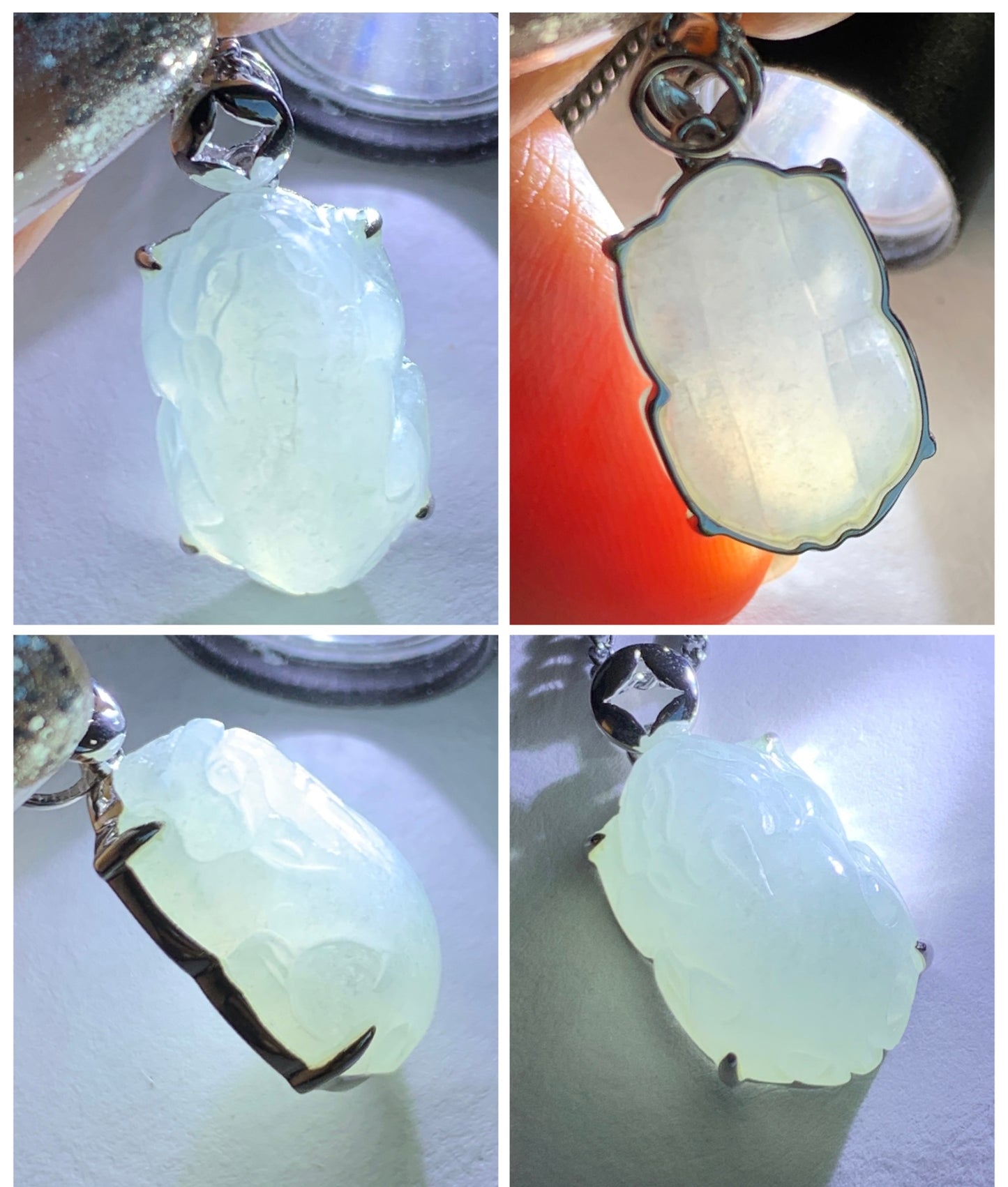Certified Natural Grade A Icy Translucent Gelatinous Pastel Dusty Blue Jadeite Carved Petite Pixiu Pendant 18K White Gold 天然冰胶淡蓝翡翠貔貅镶嵌吊坠2296